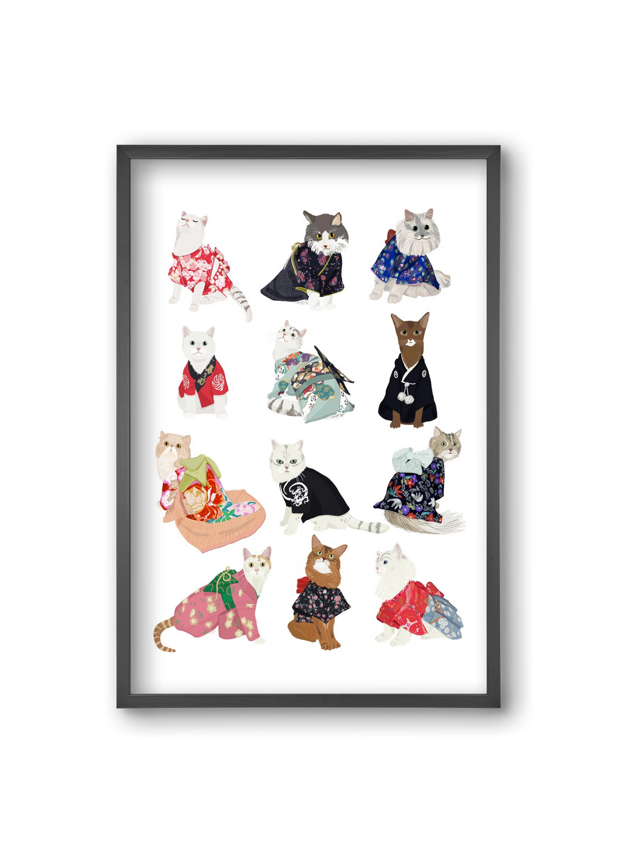 Cats in Kimono, 20x30 cm (20x30 cm), Fekete keret