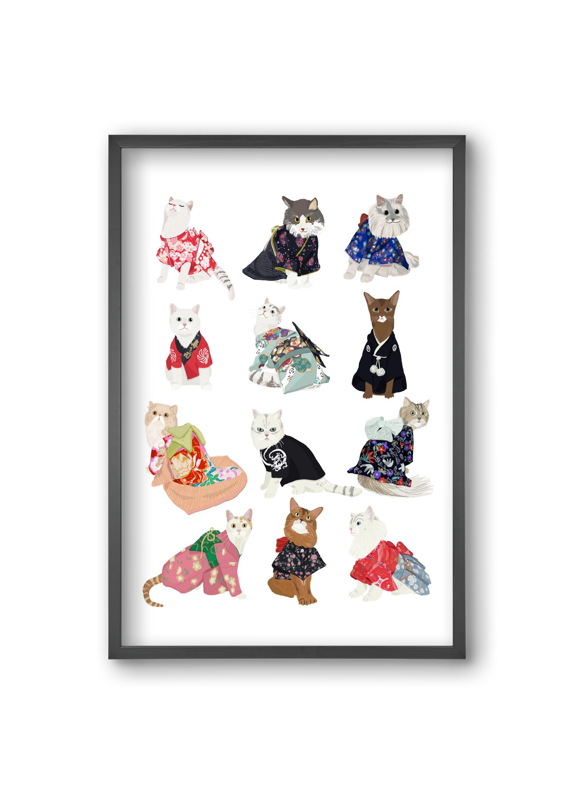 Cats in Kimono, 20x30 cm (20x30 cm), Fekete keret
