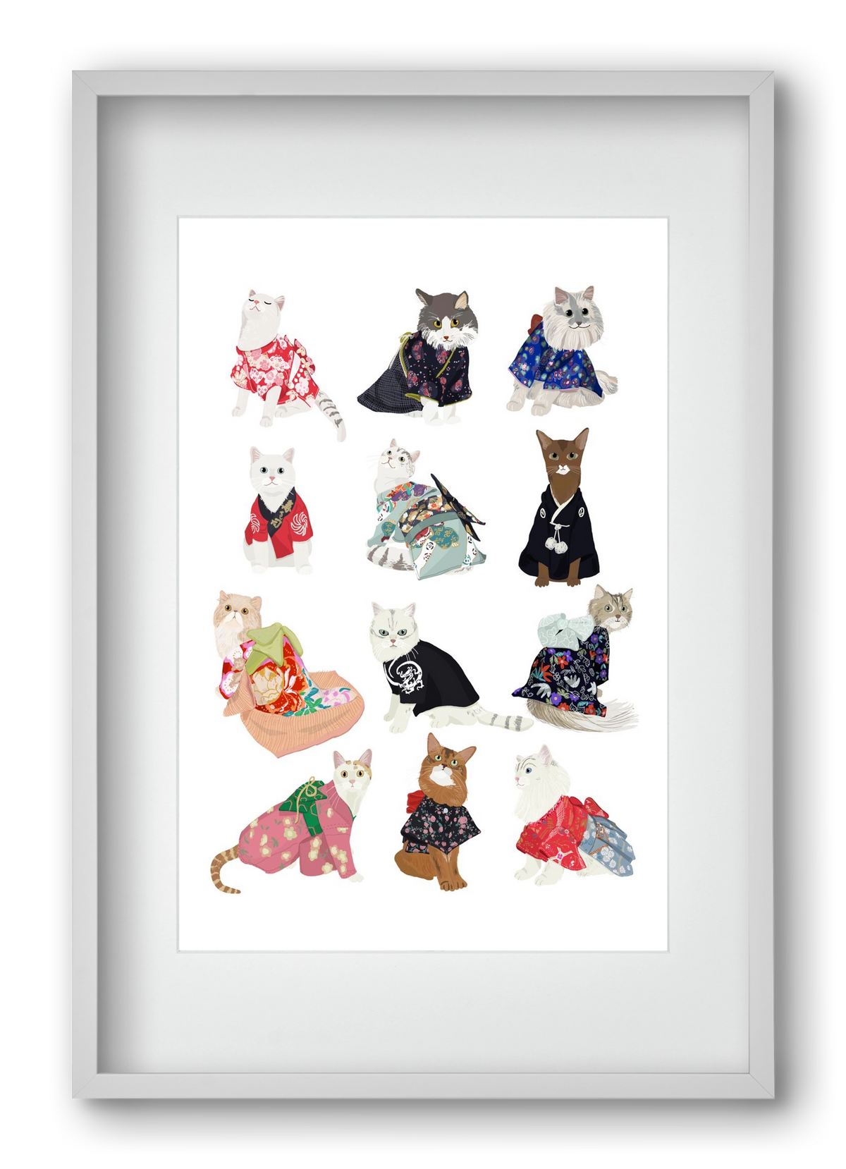 Cats in Kimono, 40x60 cm (30x45 cm), Fehér keret, paszpartuval