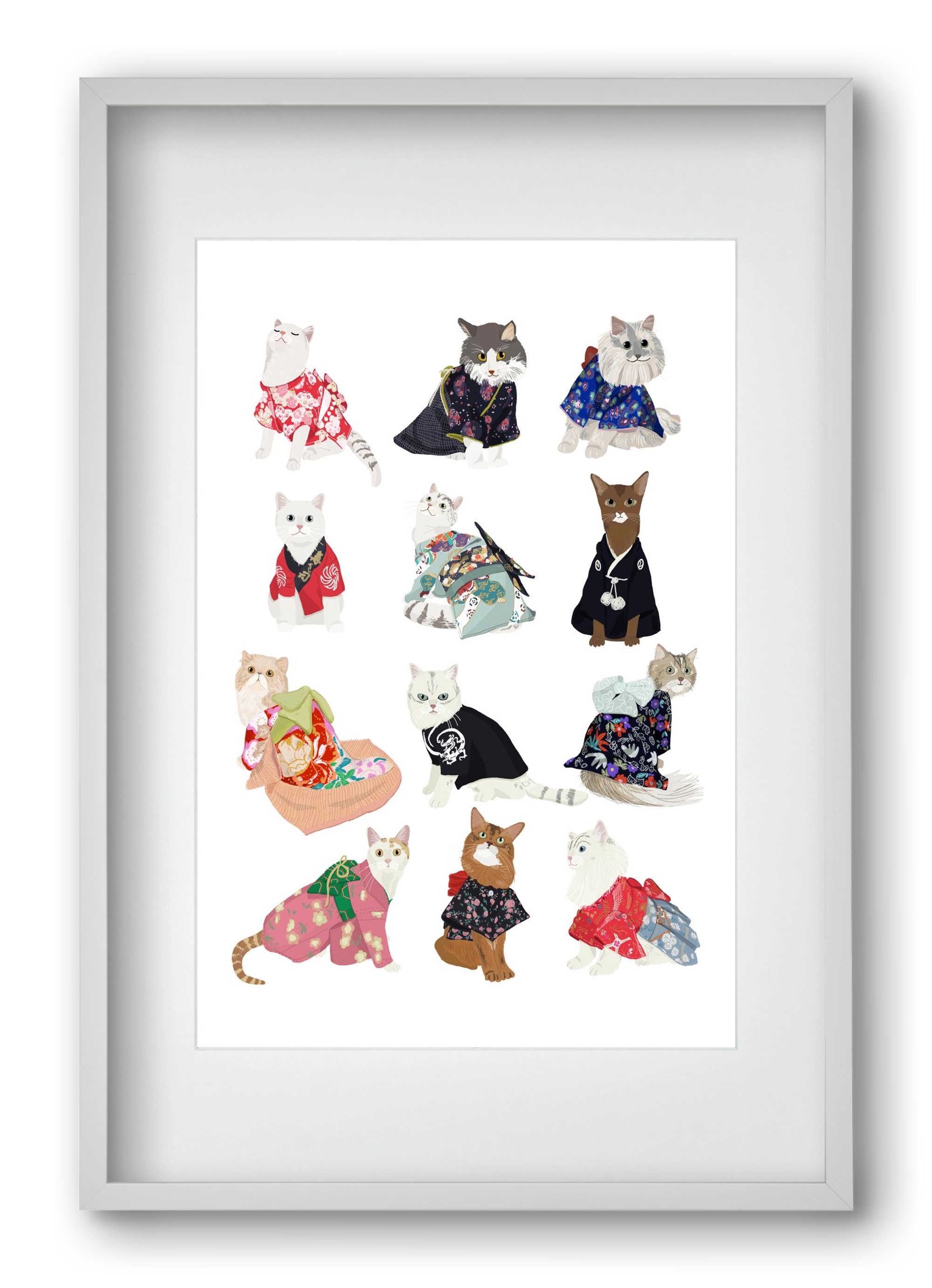Cats in Kimono, 40x60 cm (30x45 cm), Fehér keret, paszpartuval