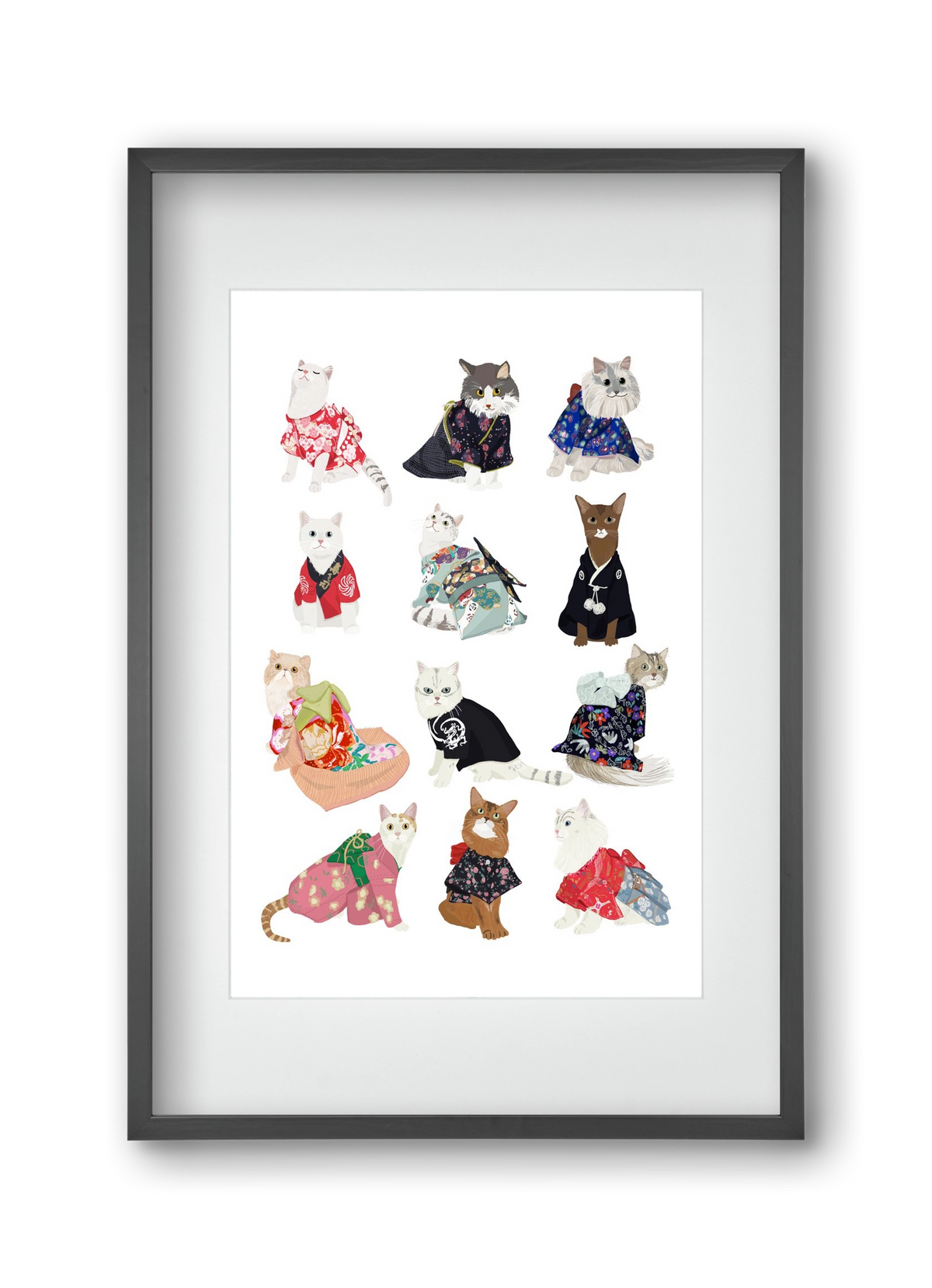 Cats in Kimono, 30x45 cm (20x30 cm), Fekete keret, paszpartuval