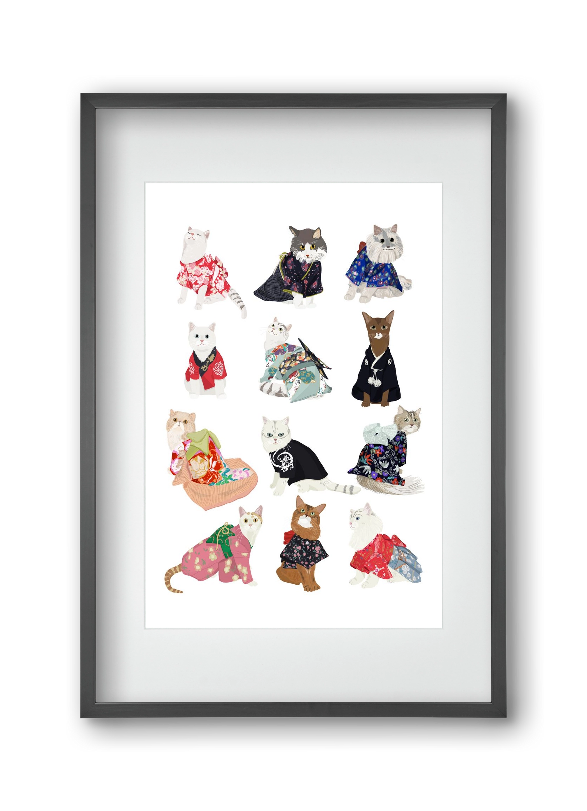 Cats in Kimono, 30x45 cm (20x30 cm), Fekete keret, paszpartuval
