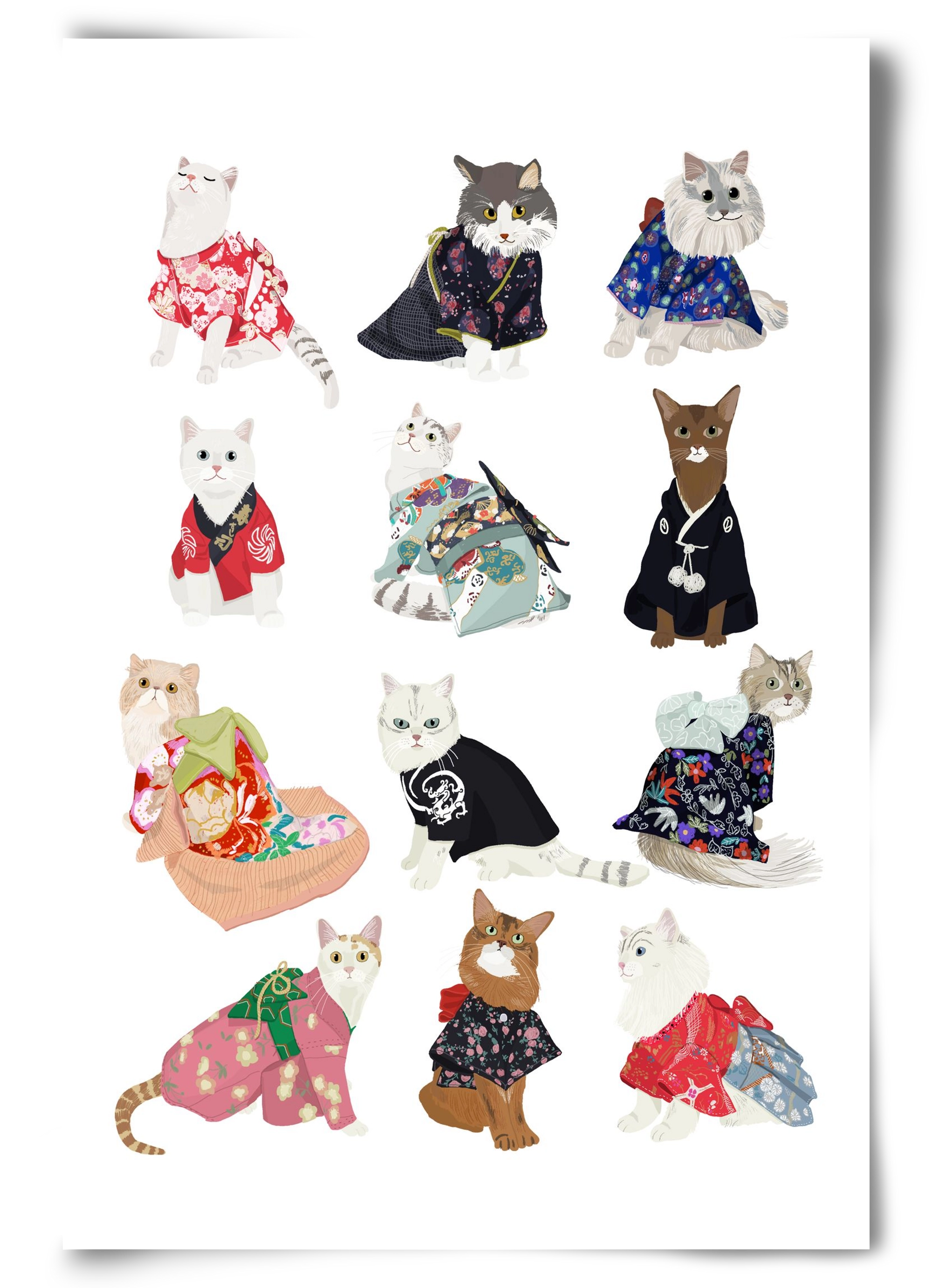 Cats in Kimono, 60x90 cm, Keret nélkül