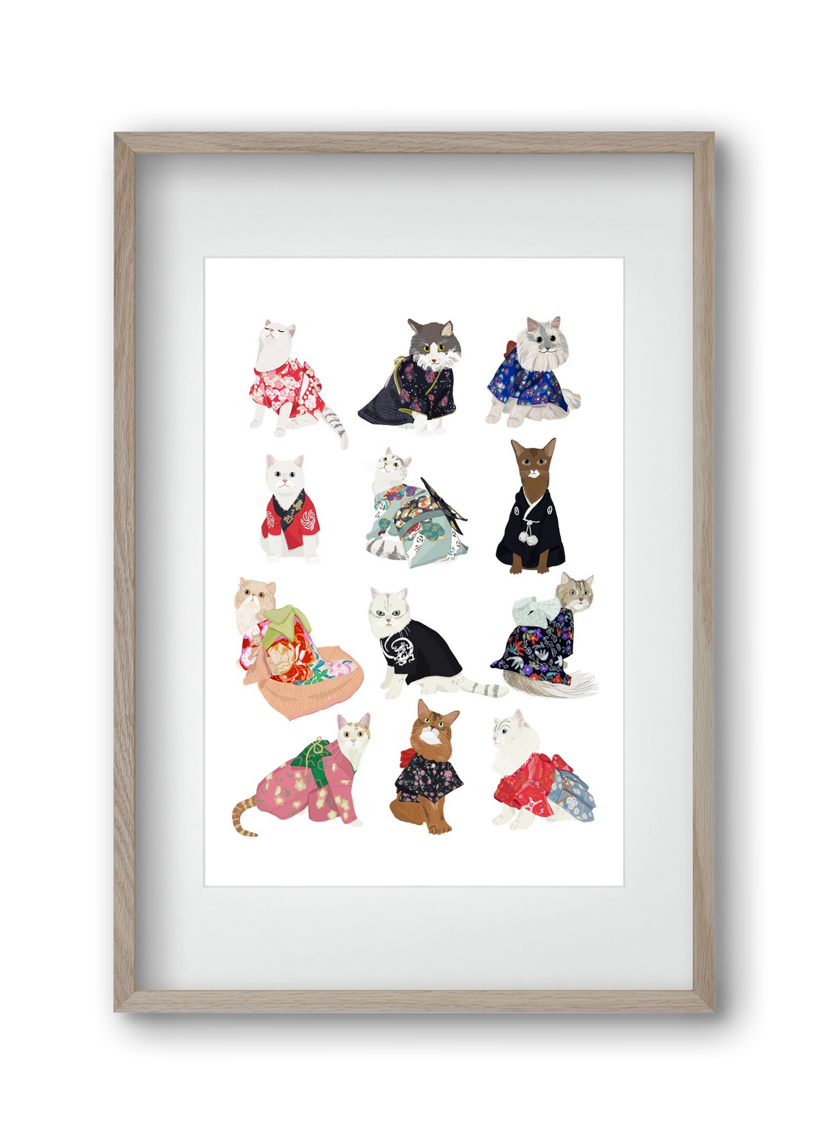 Cats in Kimono, 30x45 cm (20x30 cm), Tölgy keret, paszpartuval