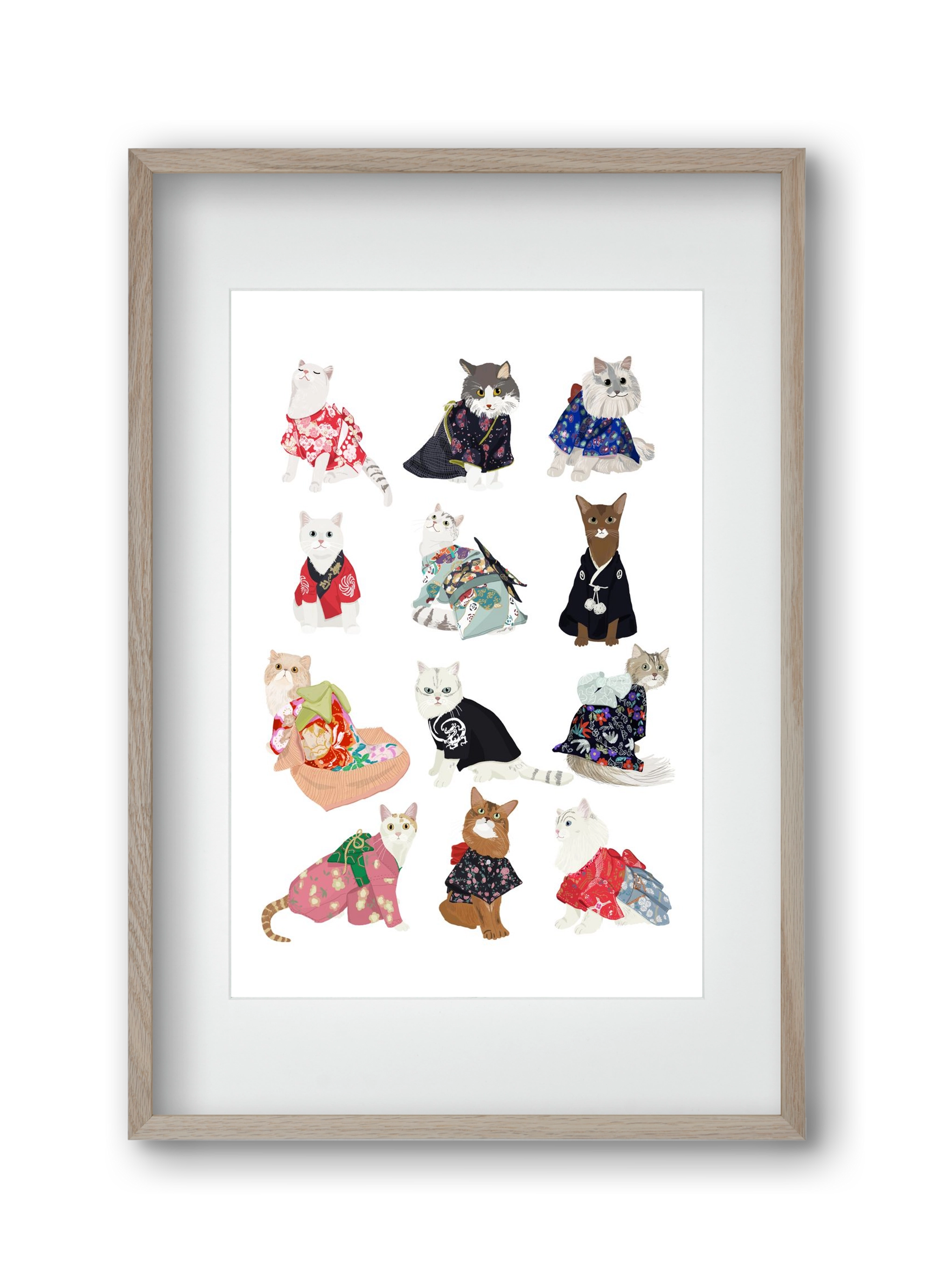 Cats in Kimono, 30x45 cm (20x30 cm), Tölgy keret, paszpartuval
