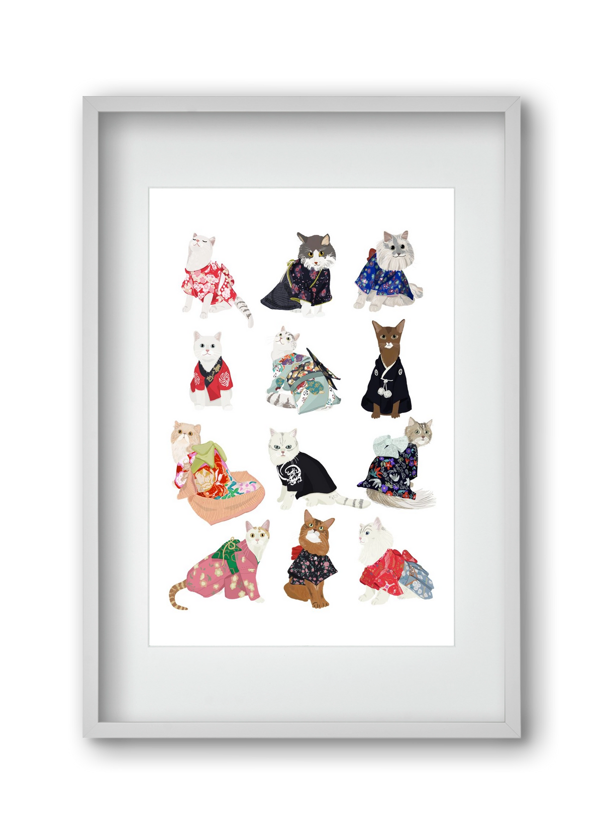 Cats in Kimono, 30x45 cm (20x30 cm), Fehér keret, paszpartuval