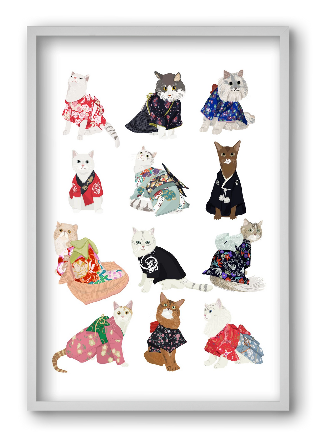 Cats in Kimono, 40x60 cm (40x60 cm), Fehér keret