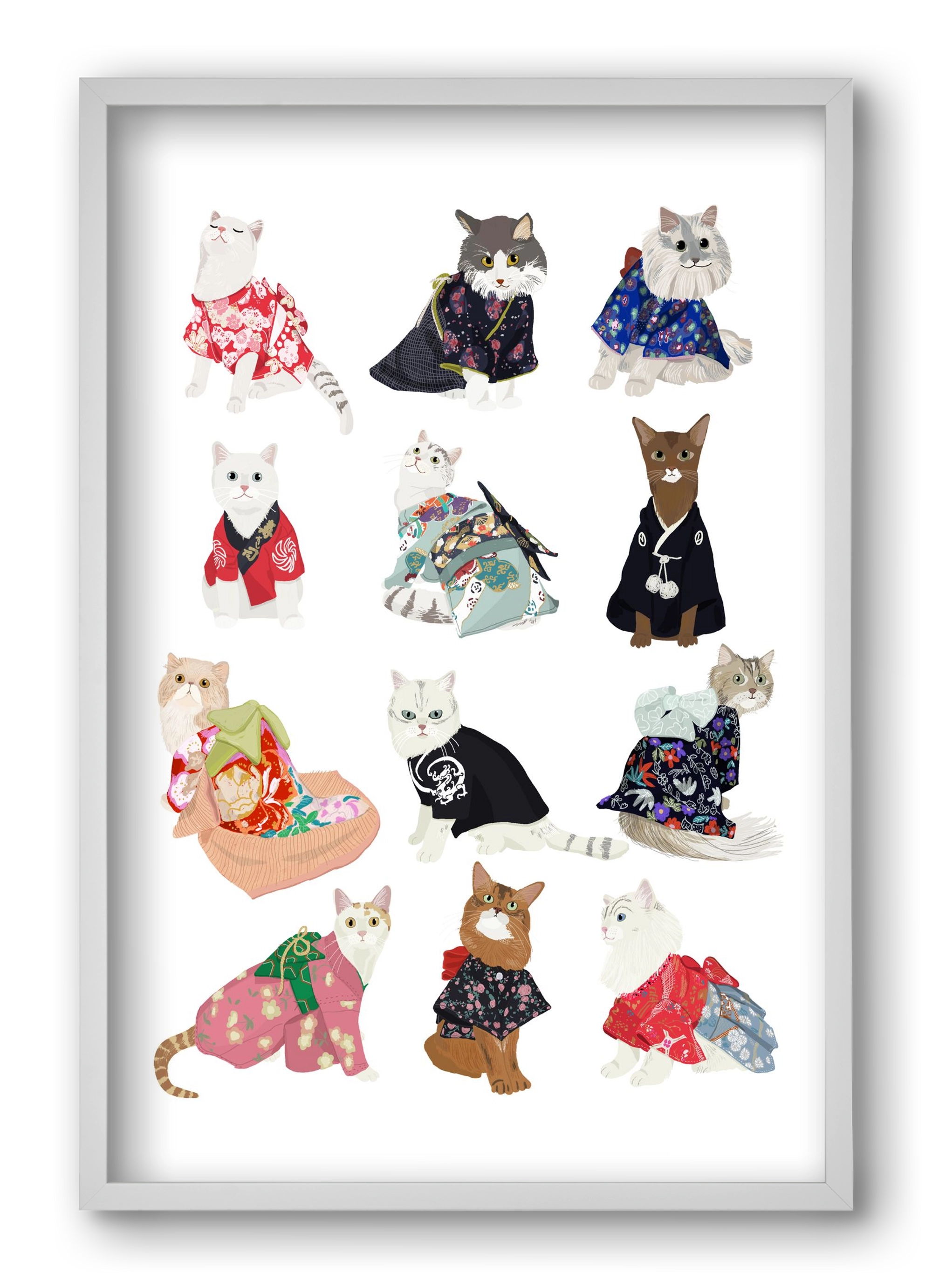 Cats in Kimono, 40x60 cm (40x60 cm), Fehér keret