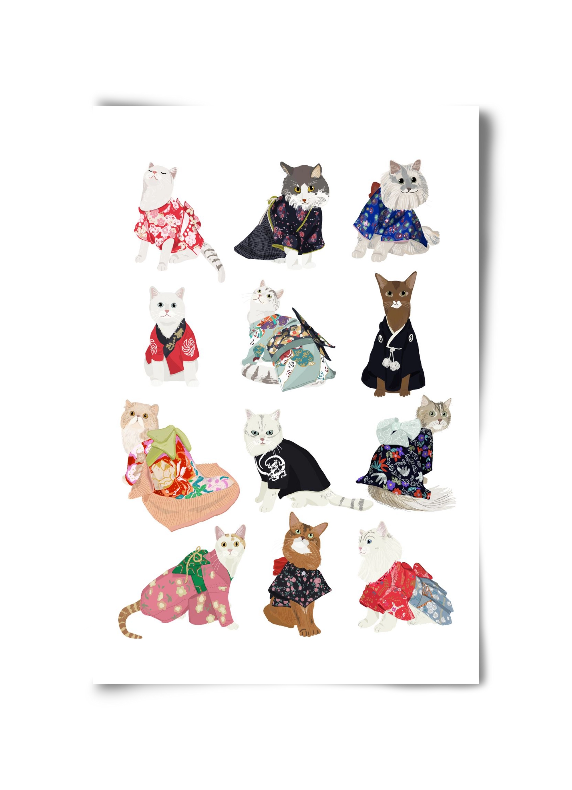 Cats in Kimono, 30x45 cm, Keret nélkül
