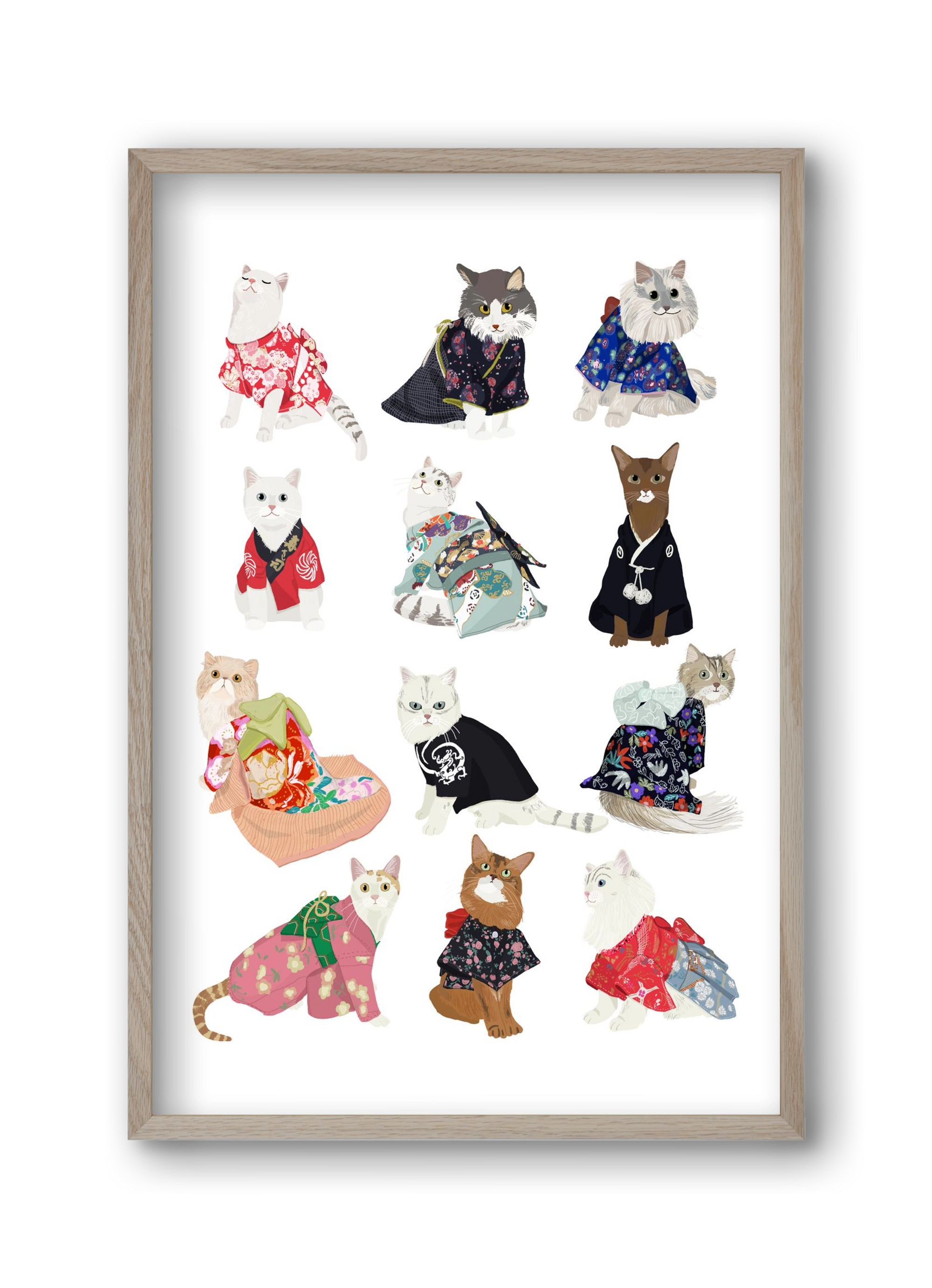 Cats in Kimono, 30x45 cm (30x45 cm), Tölgy keret