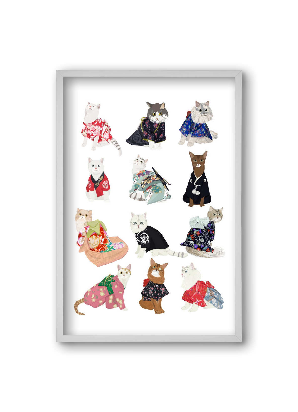 Cats in Kimono, 20x30 cm (20x30 cm), Fehér keret