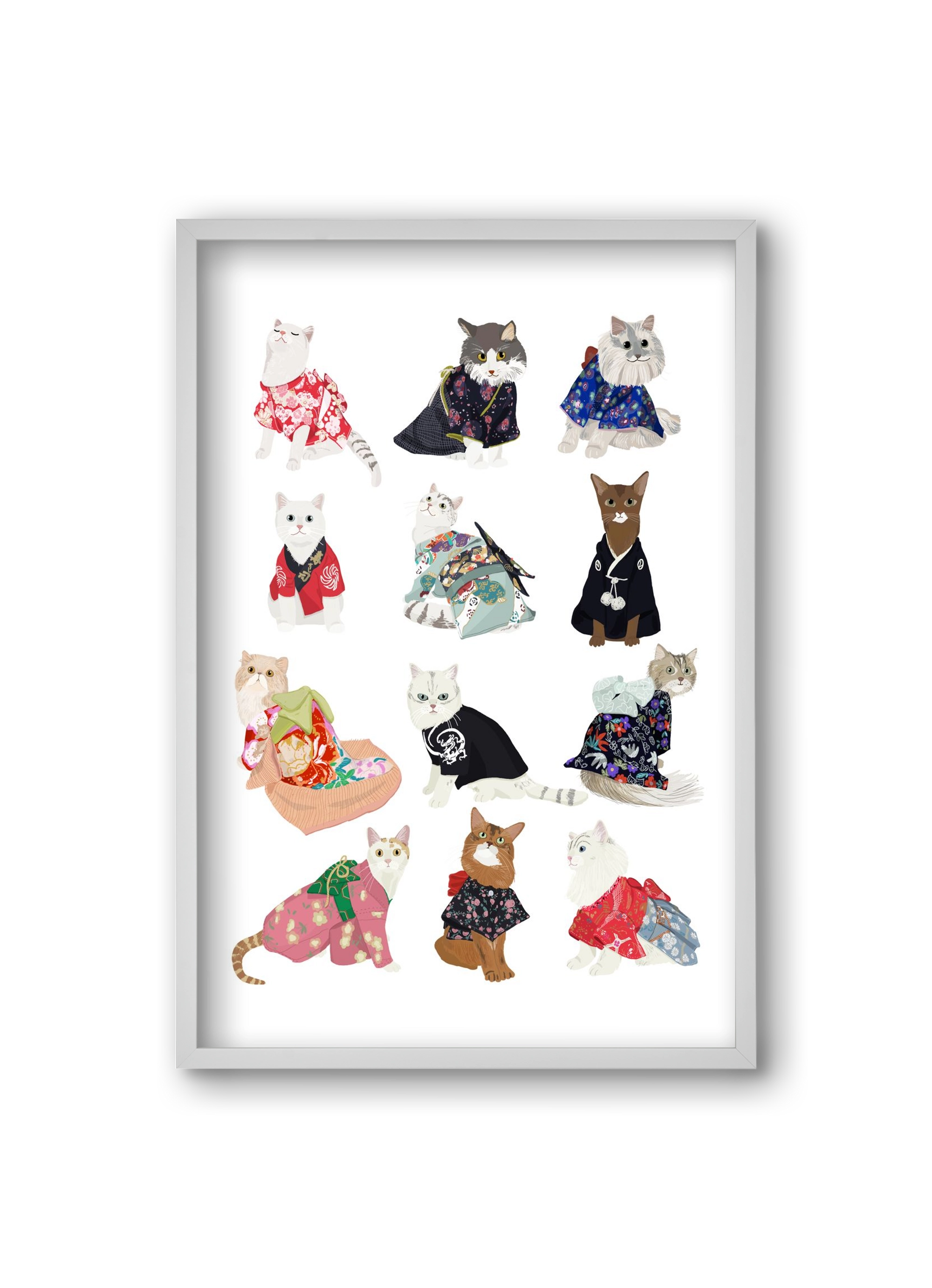 Cats in Kimono, 20x30 cm (20x30 cm), Fehér keret