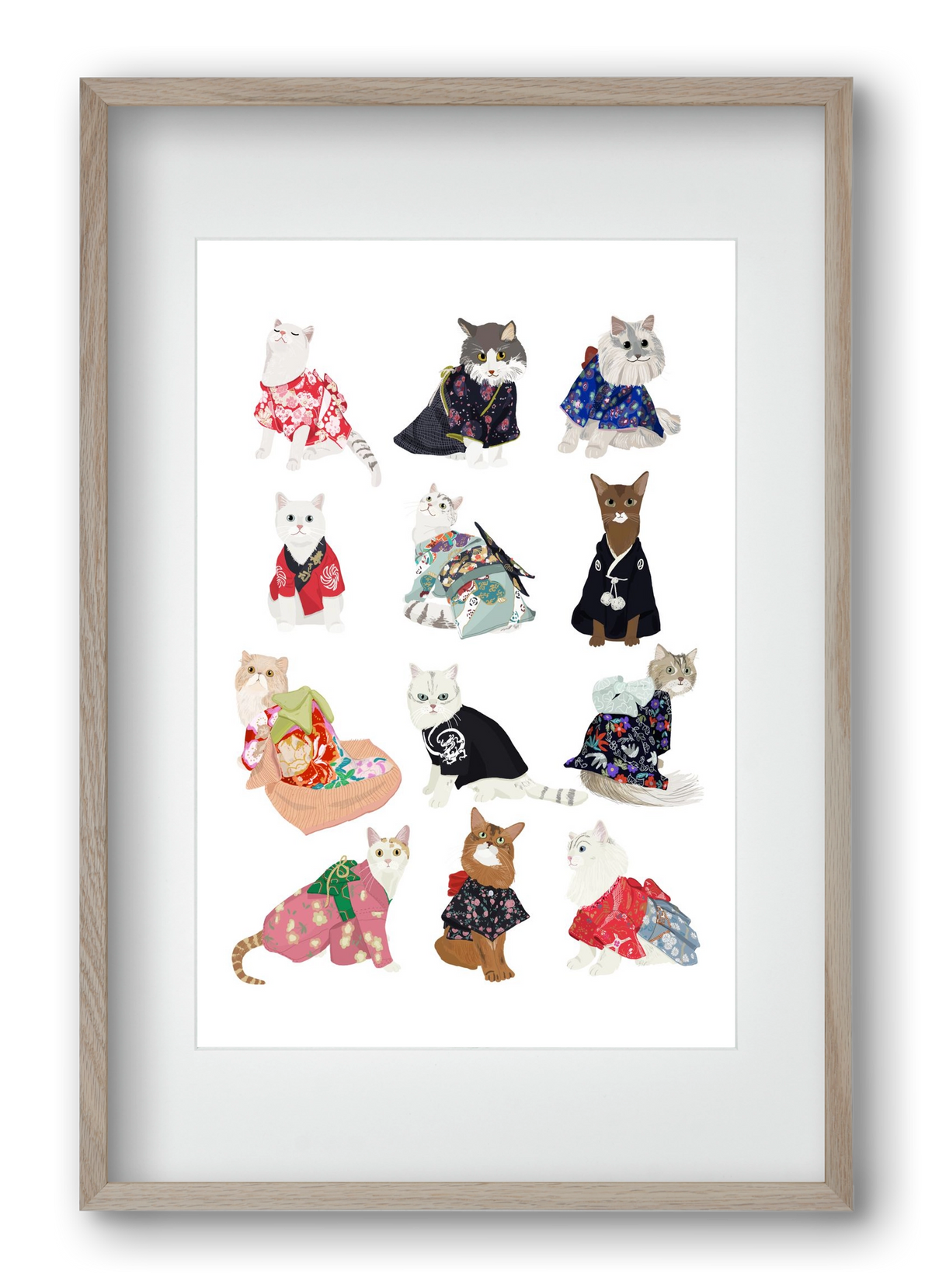 Cats in Kimono, 40x60 cm (30x45 cm), Tölgy keret, paszpartuval