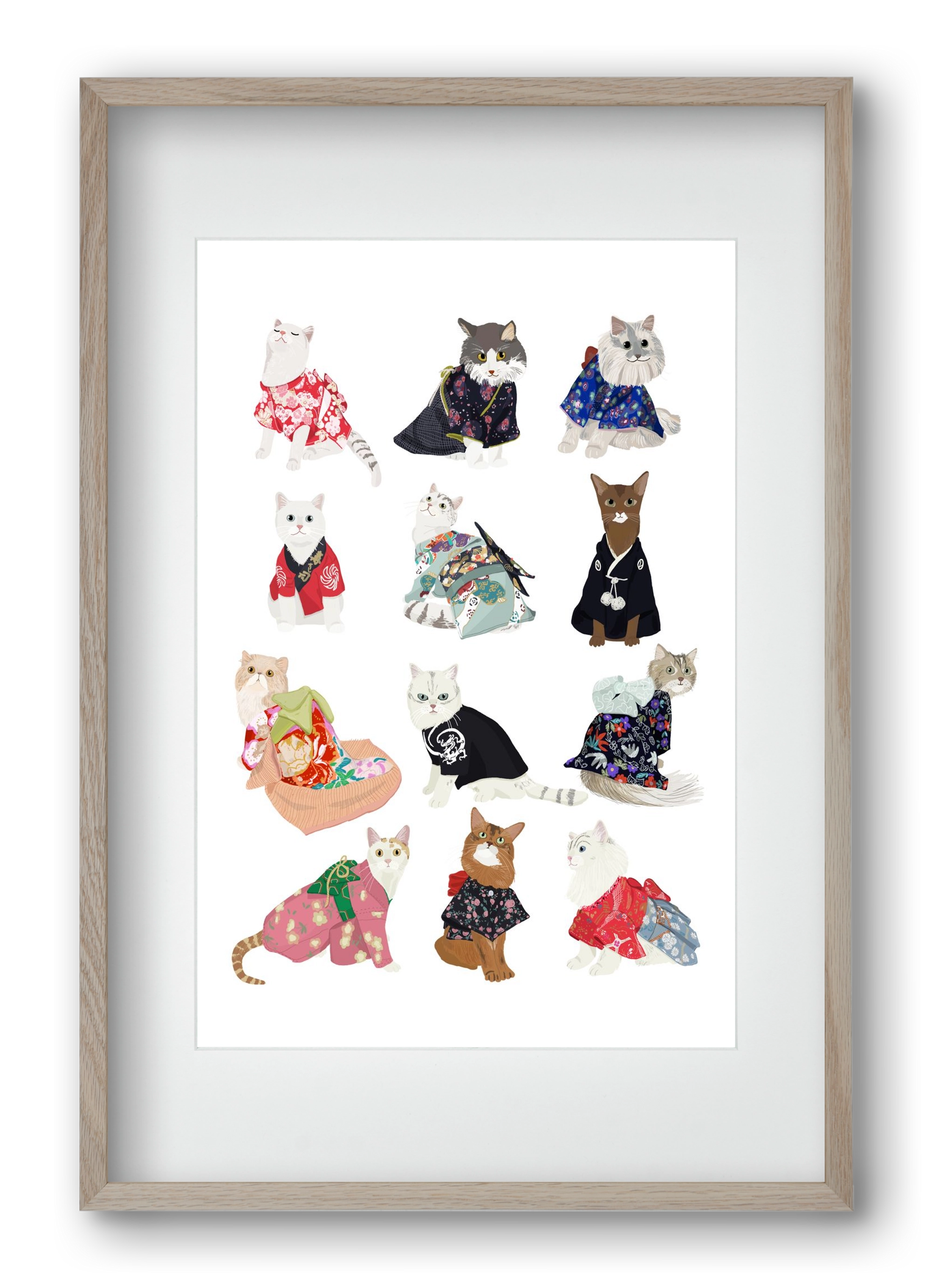 Cats in Kimono, 40x60 cm (30x45 cm), Tölgy keret, paszpartuval