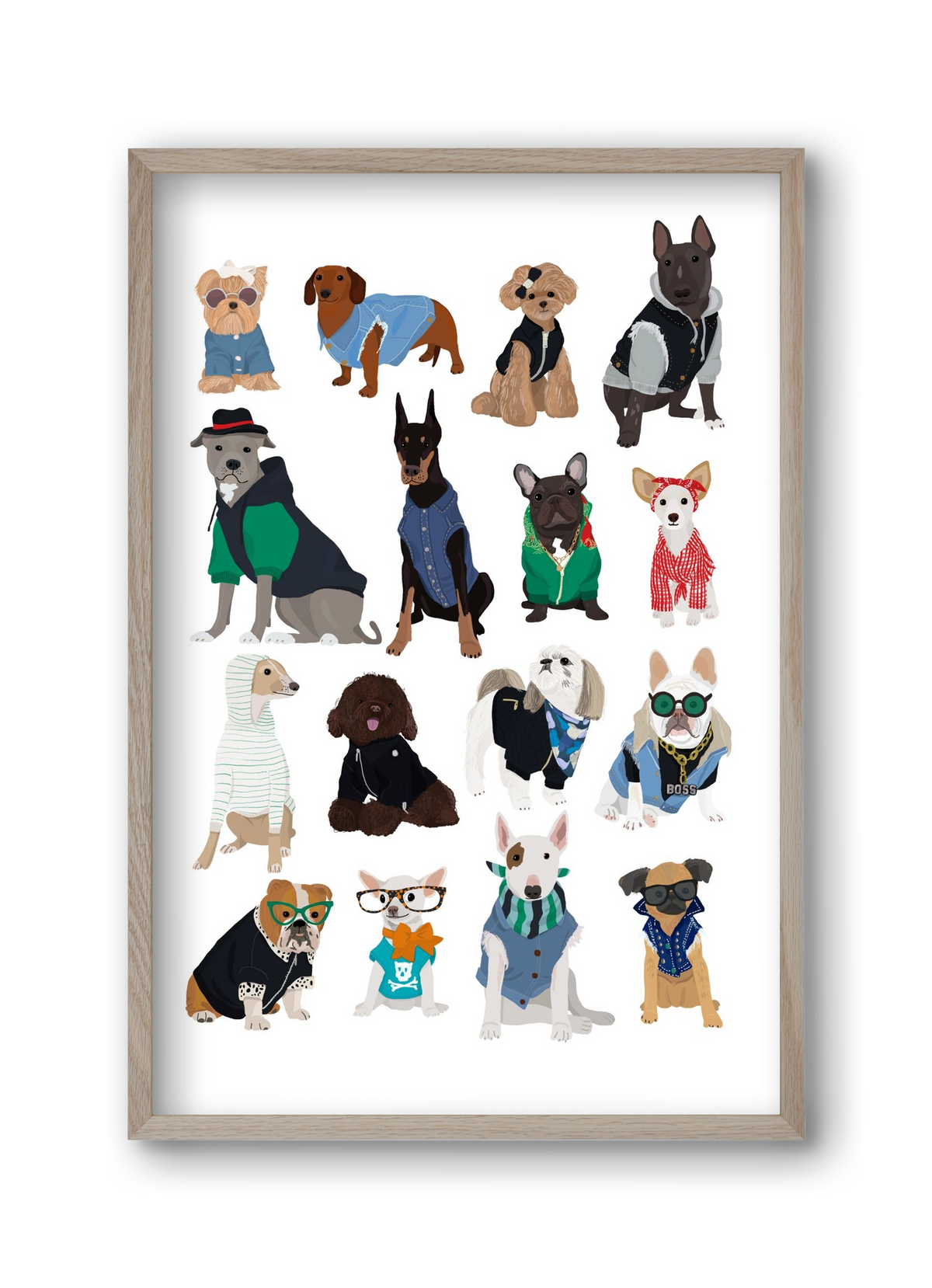 Cool Dogs, 30x45 cm (30x45 cm), Tölgy keret