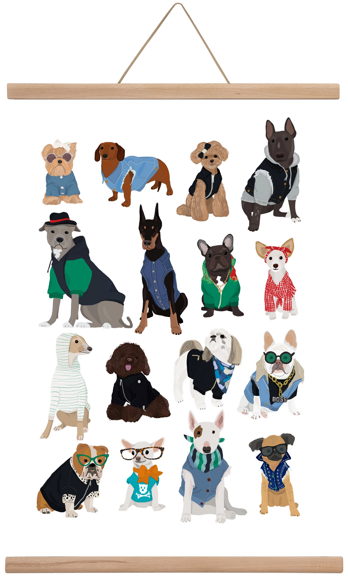 Cool Dogs, 40x60 cm (40x60 cm), Tölgy akasztó