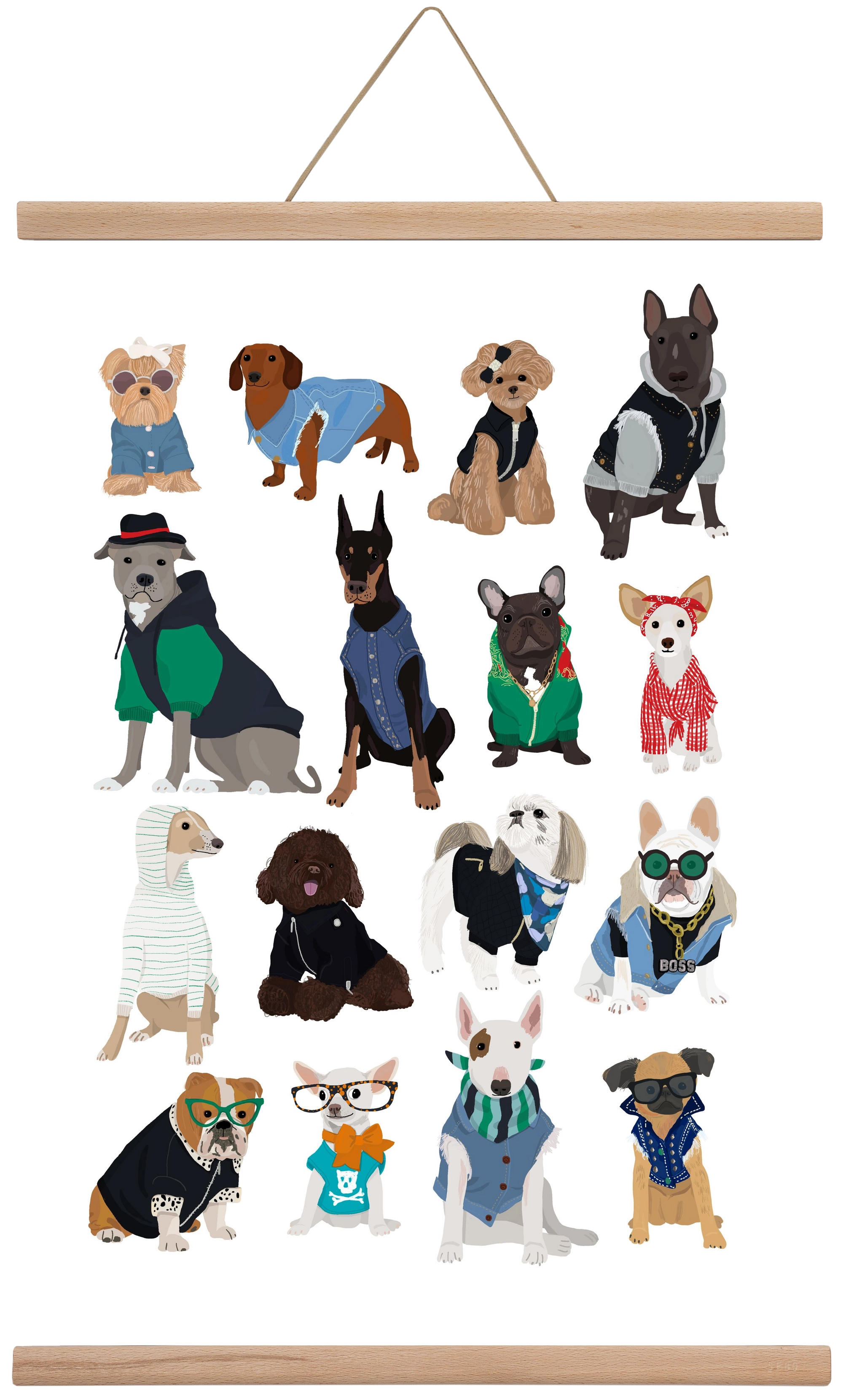 Cool Dogs, 40x60 cm (40x60 cm), Tölgy akasztó