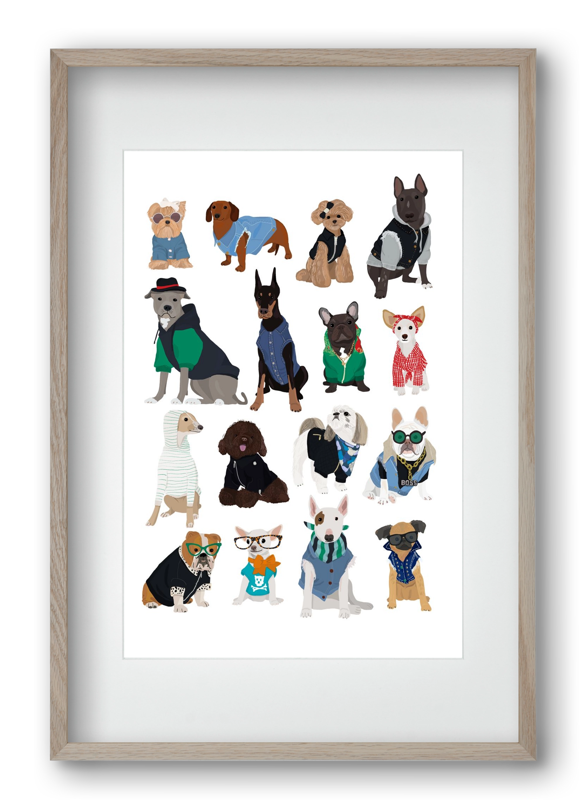 Cool Dogs, 40x60 cm (30x45 cm), Tölgy keret, paszpartuval