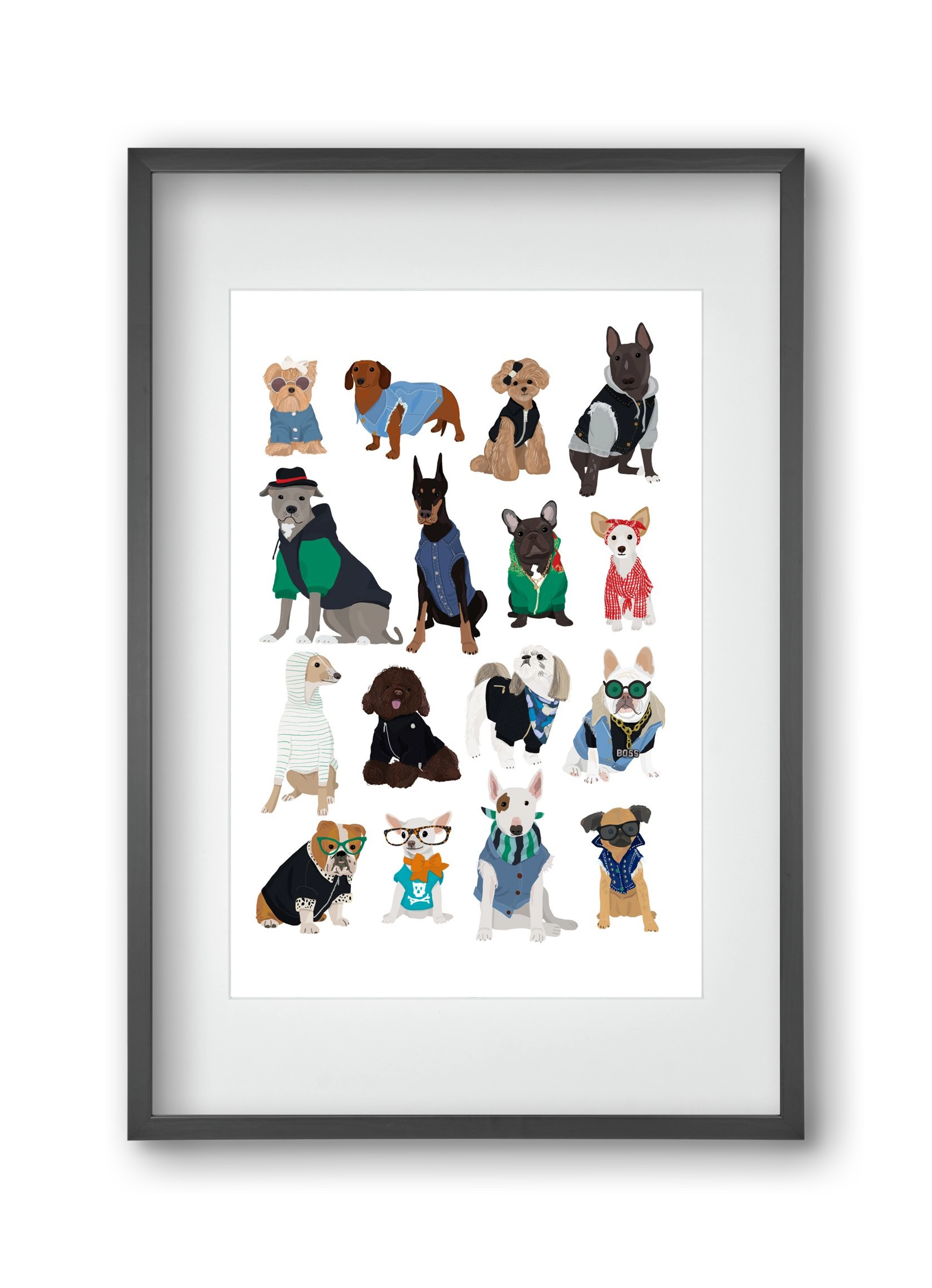 Cool Dogs, 30x45 cm (20x30 cm), Fekete keret, paszpartuval