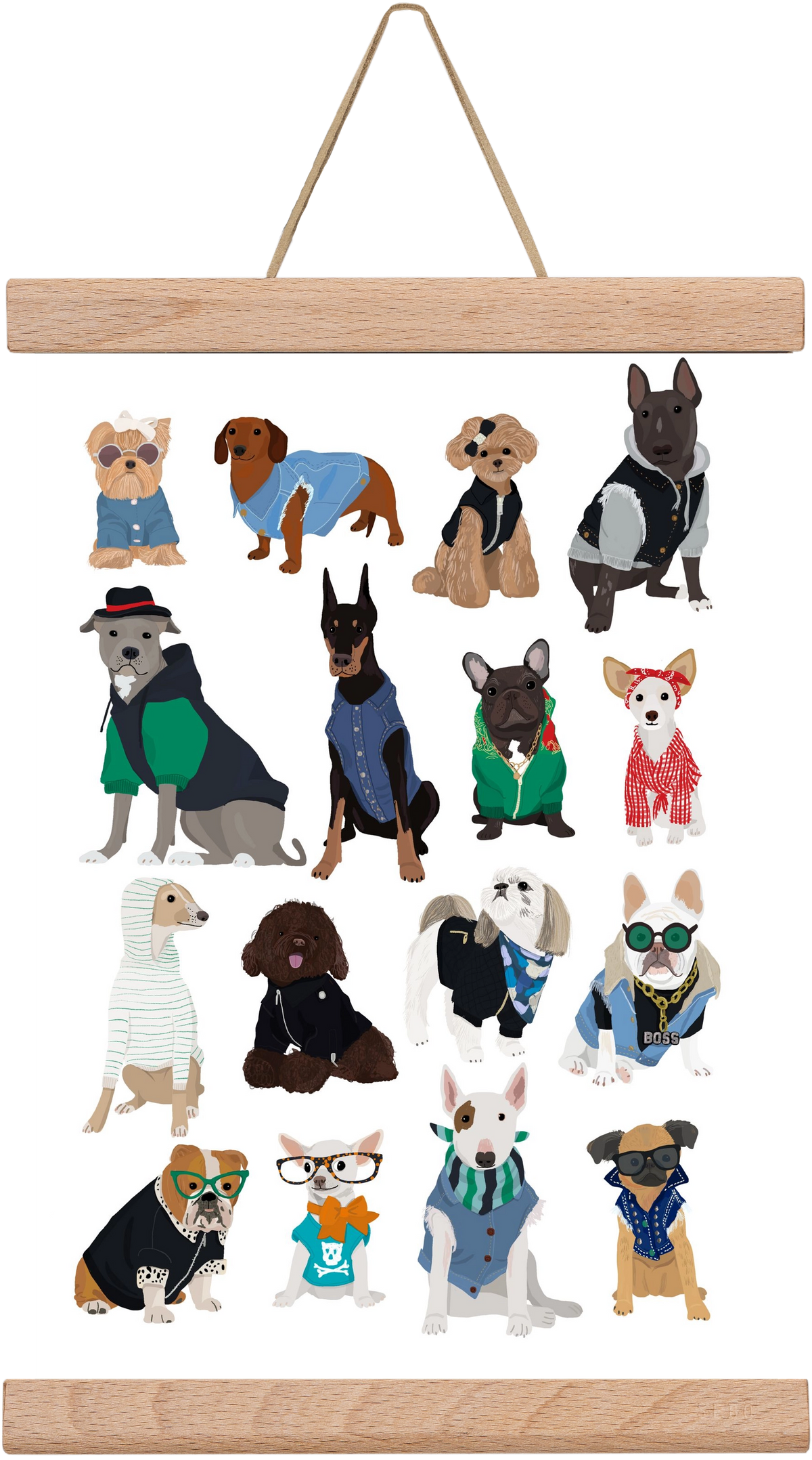 Cool Dogs, 20x30 cm (20x30 cm), Tölgy akasztó