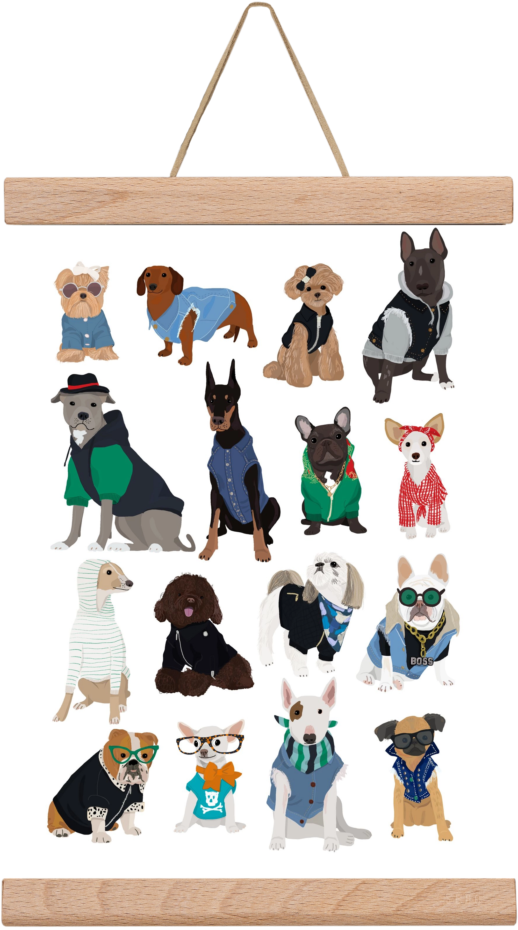 Cool Dogs, 20x30 cm (20x30 cm), Tölgy akasztó