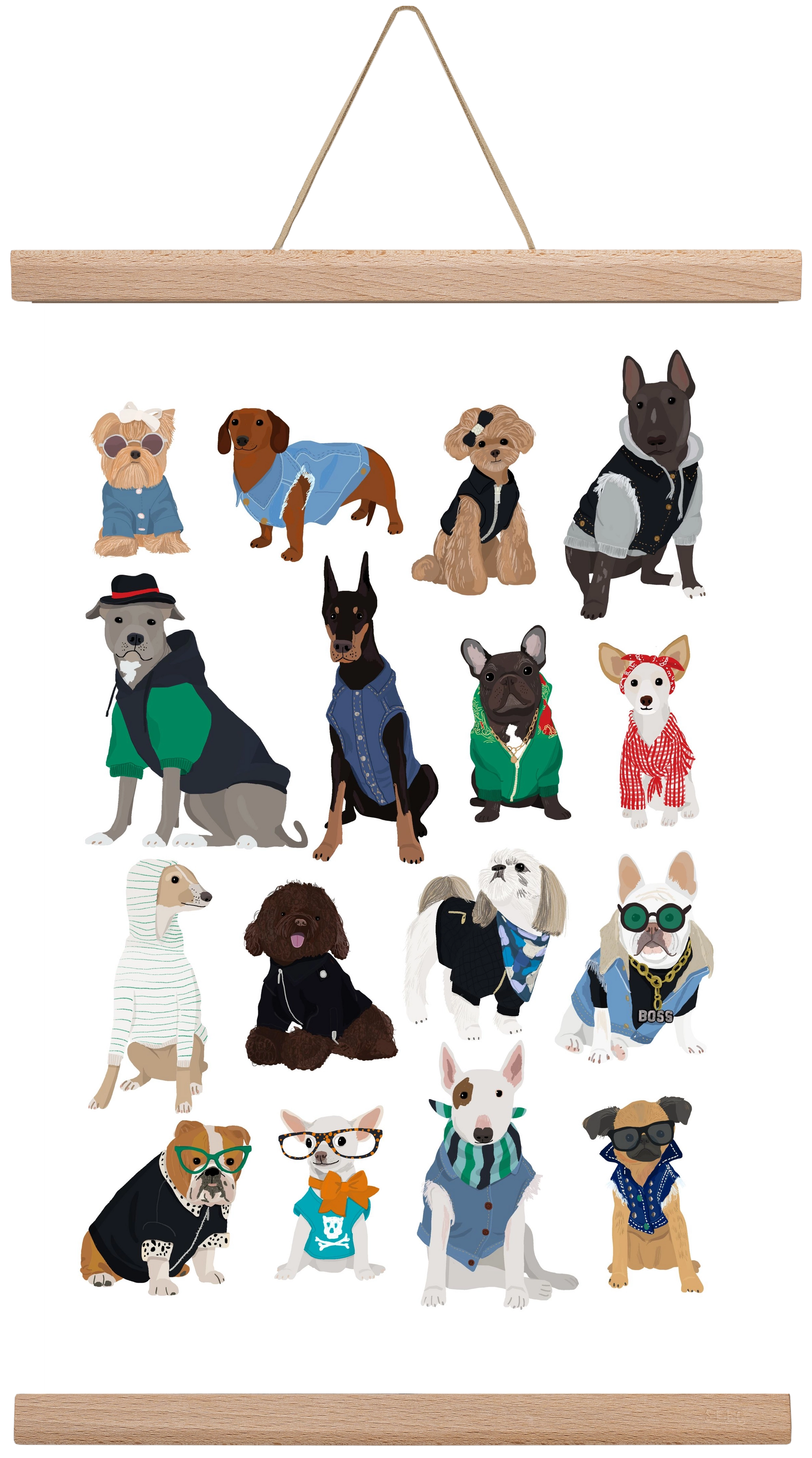 Cool Dogs, 30x45 cm (30x45 cm), Tölgy akasztó