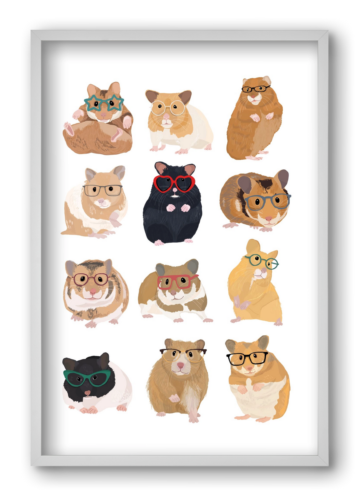 Hamster in glasses, 40x60 cm (40x60 cm), Fehér keret