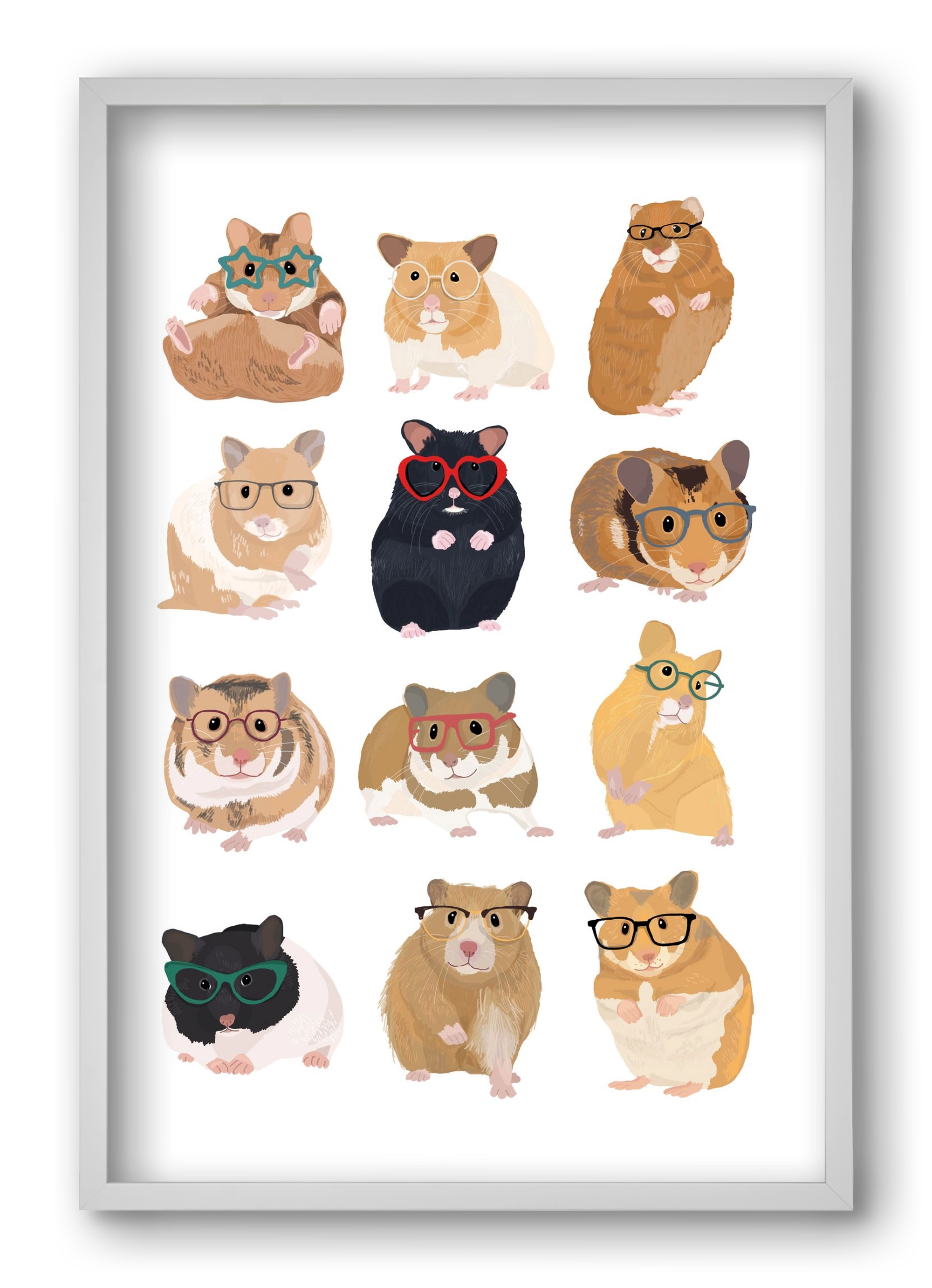 Hamster in glasses, 40x60 cm (40x60 cm), Fehér keret