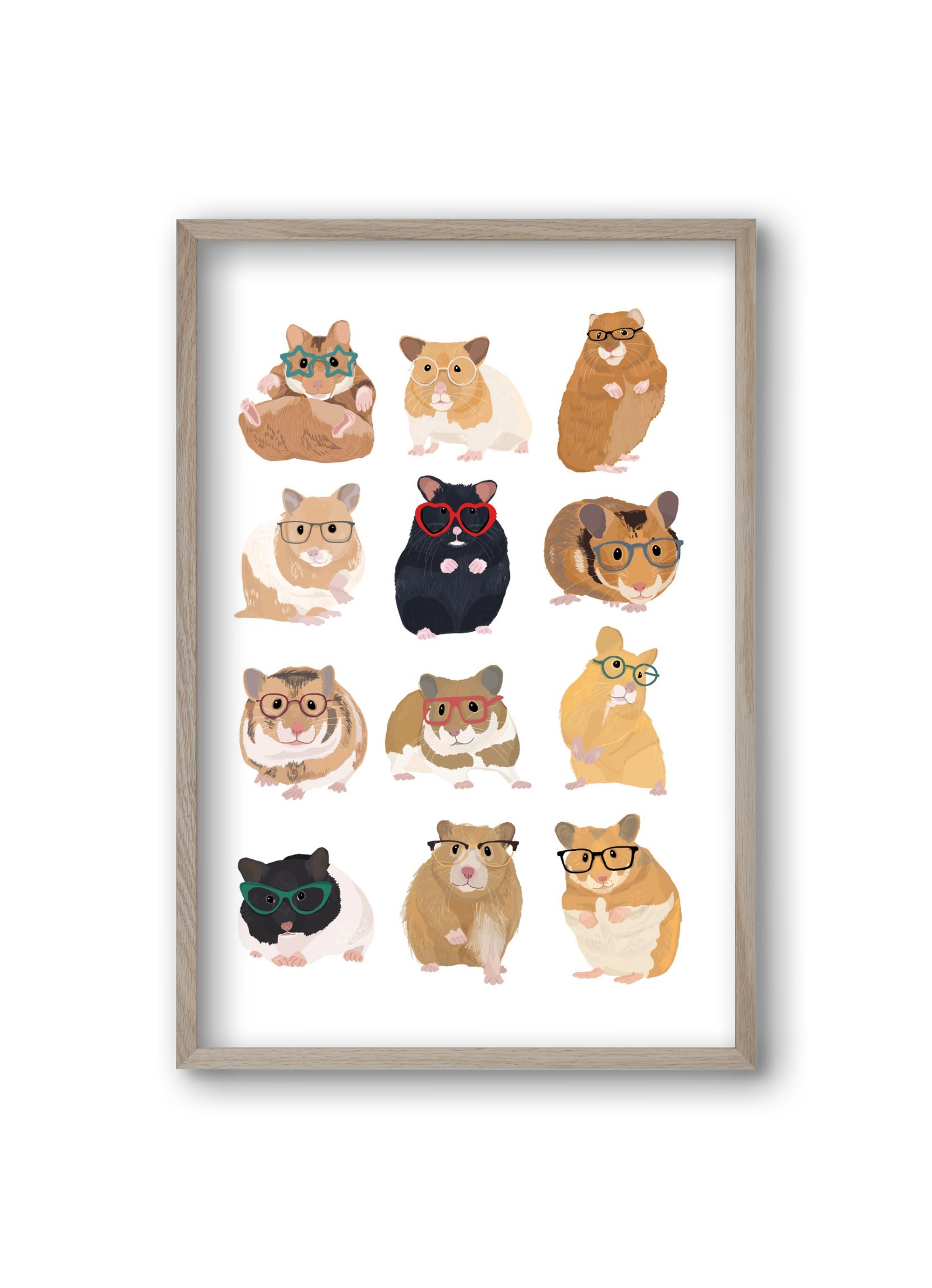 Hamster in glasses, 20x30 cm (20x30 cm), Tölgy keret