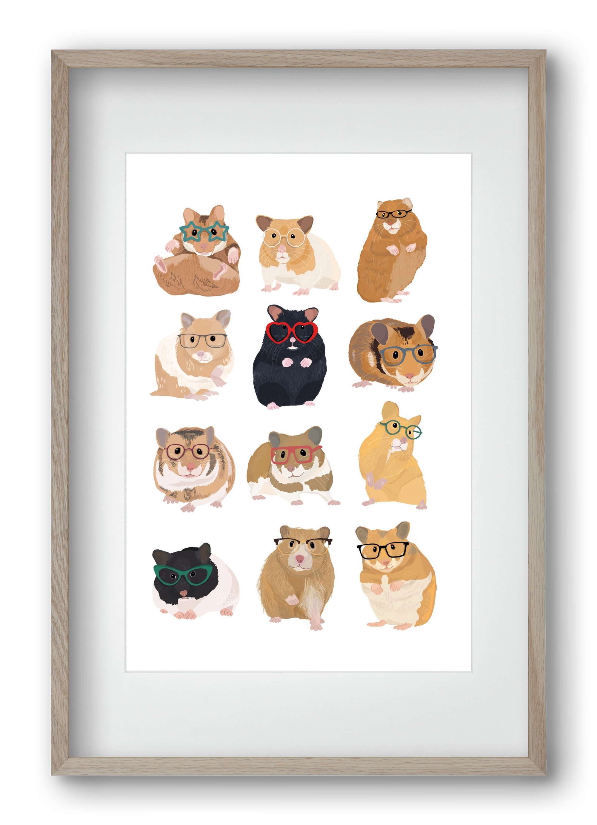 Hamster in glasses, 40x60 cm (30x45 cm), Tölgy keret, paszpartuval
