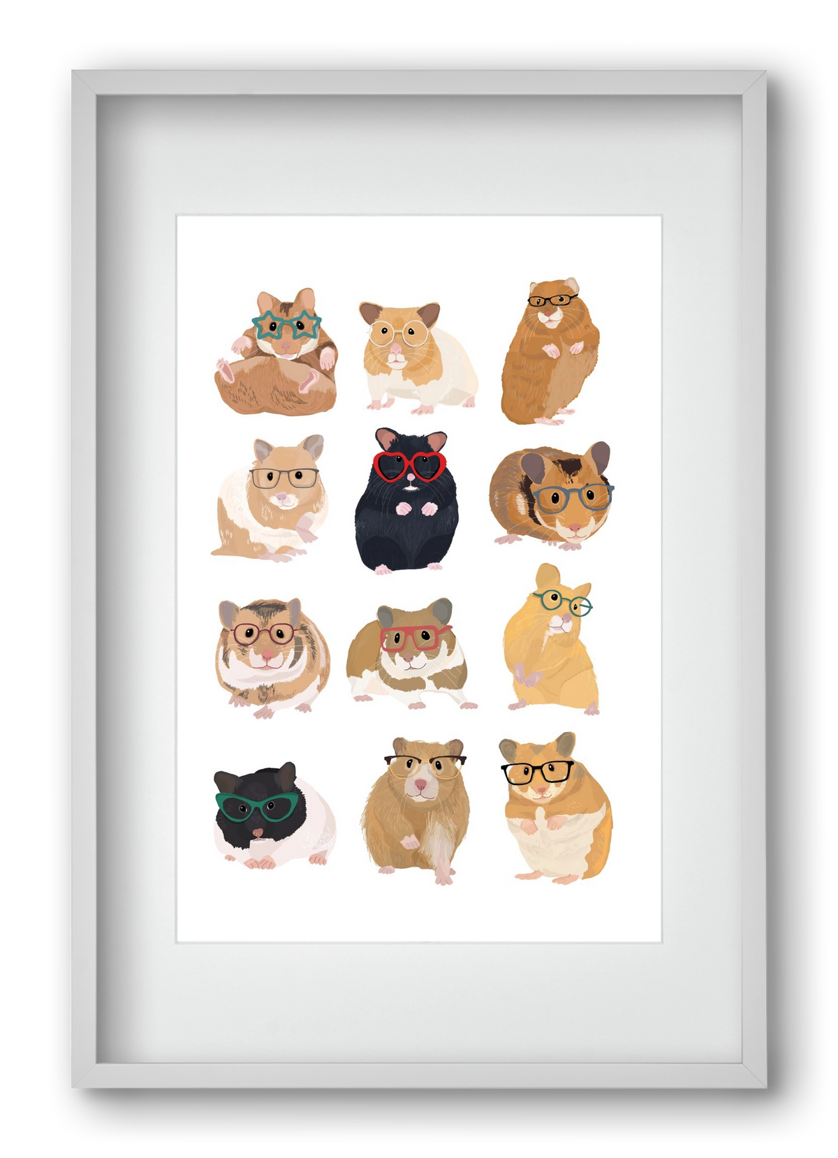 Hamster in glasses, 40x60 cm (30x45 cm), Fehér keret, paszpartuval