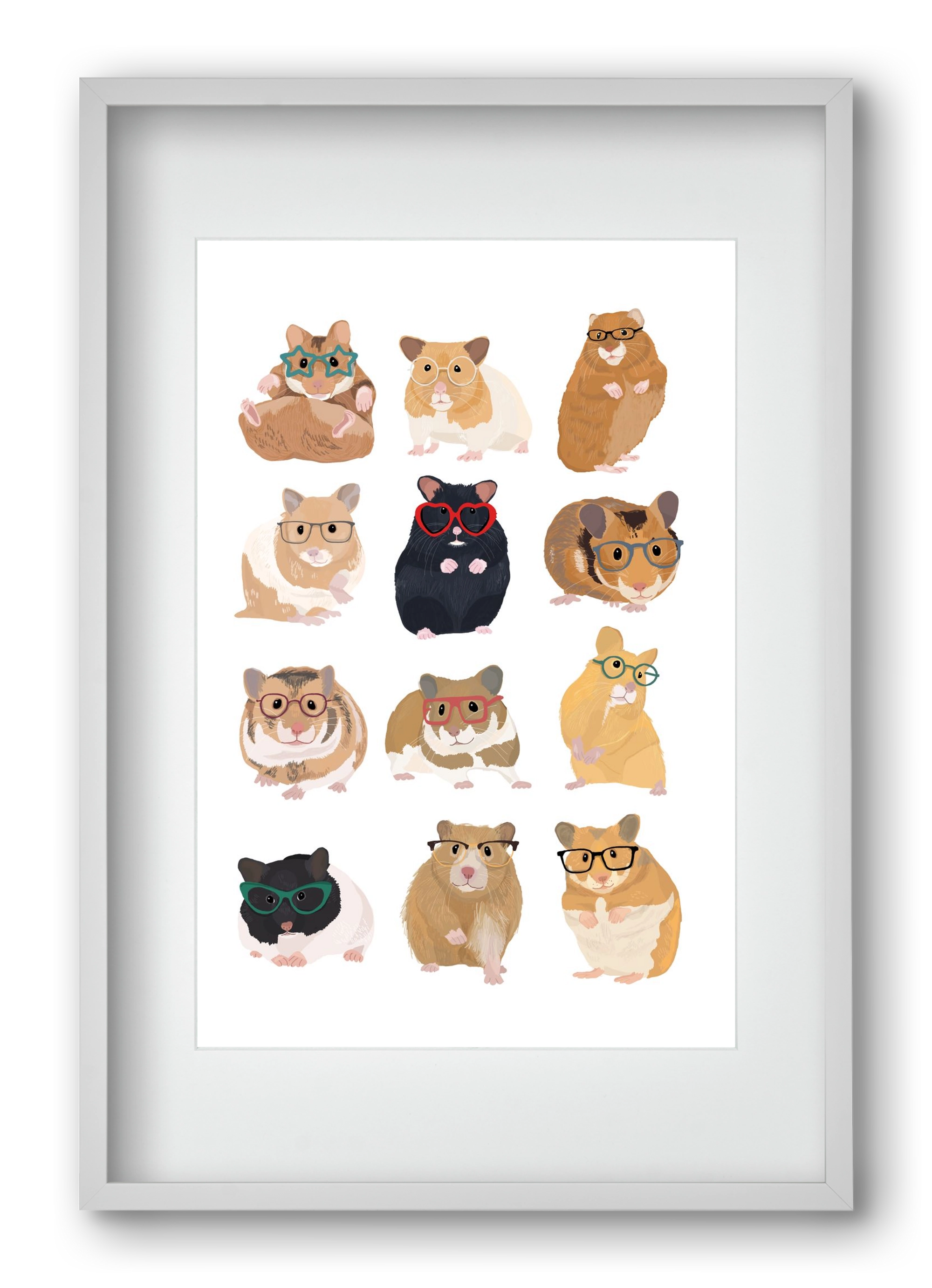Hamster in glasses, 40x60 cm (30x45 cm), Fehér keret, paszpartuval
