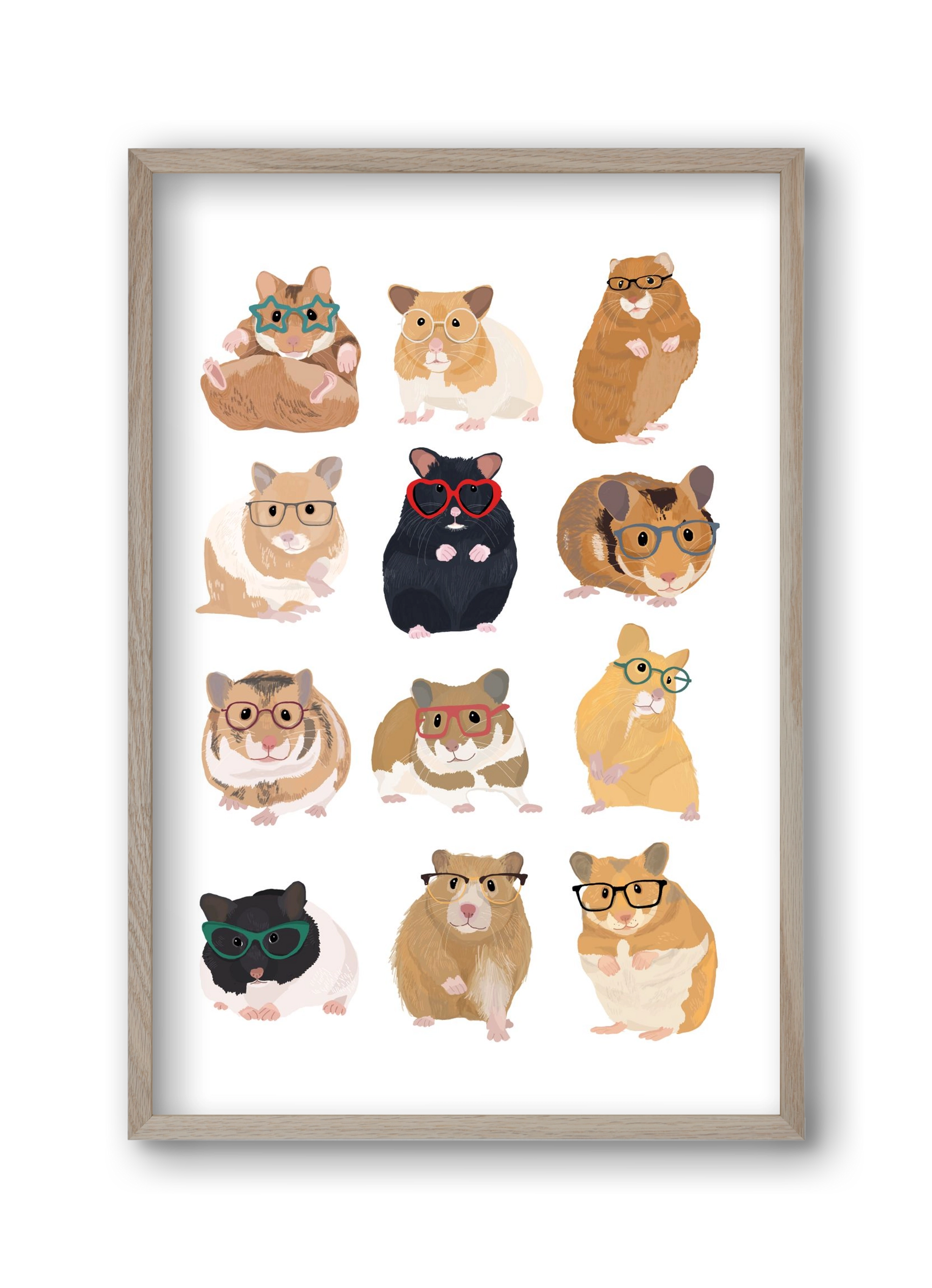 Hamster in glasses, 30x45 cm (30x45 cm), Tölgy keret