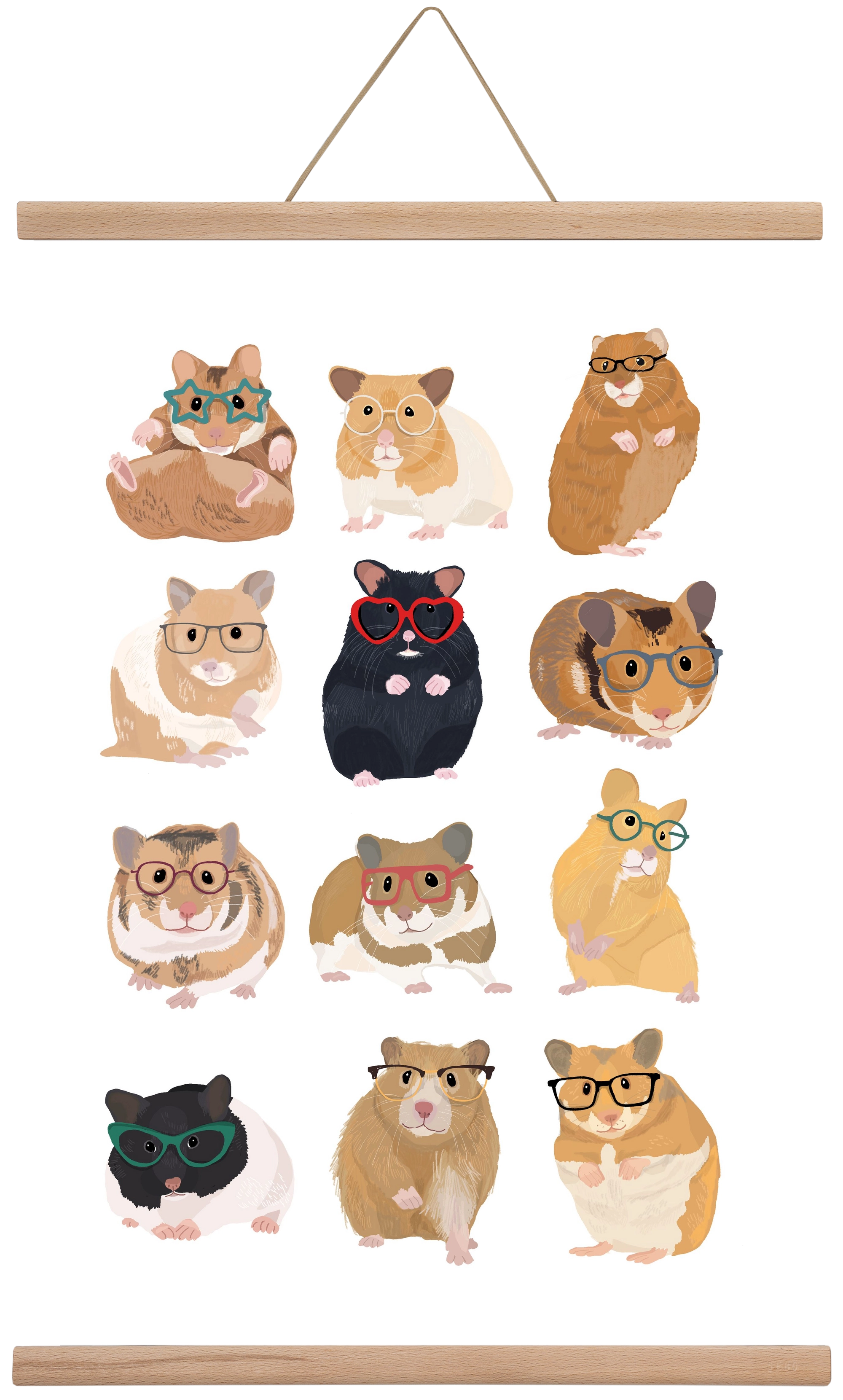Hamster in glasses, 40x60 cm (40x60 cm), Tölgy akasztó