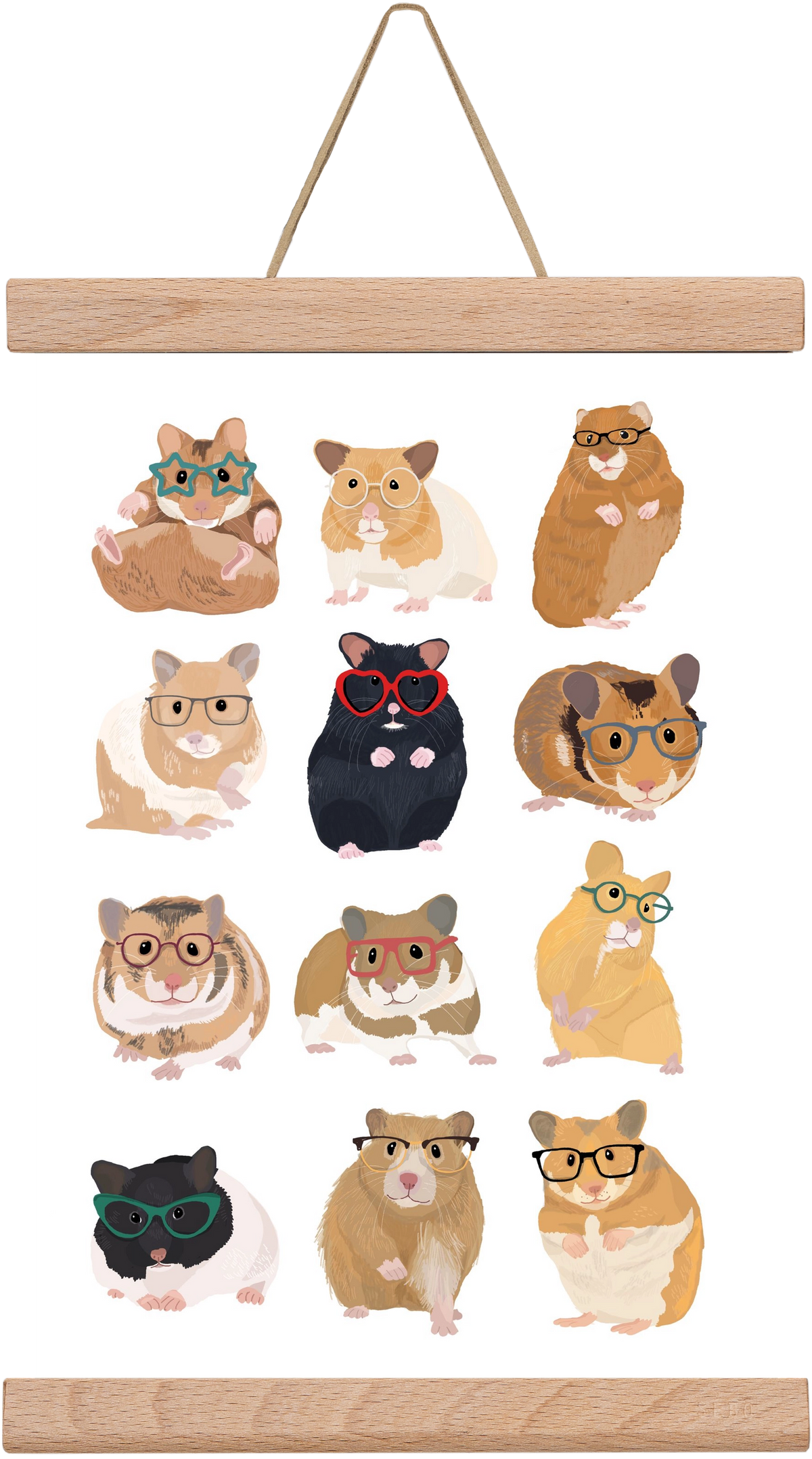 Hamster in glasses, 20x30 cm (20x30 cm), Tölgy akasztó