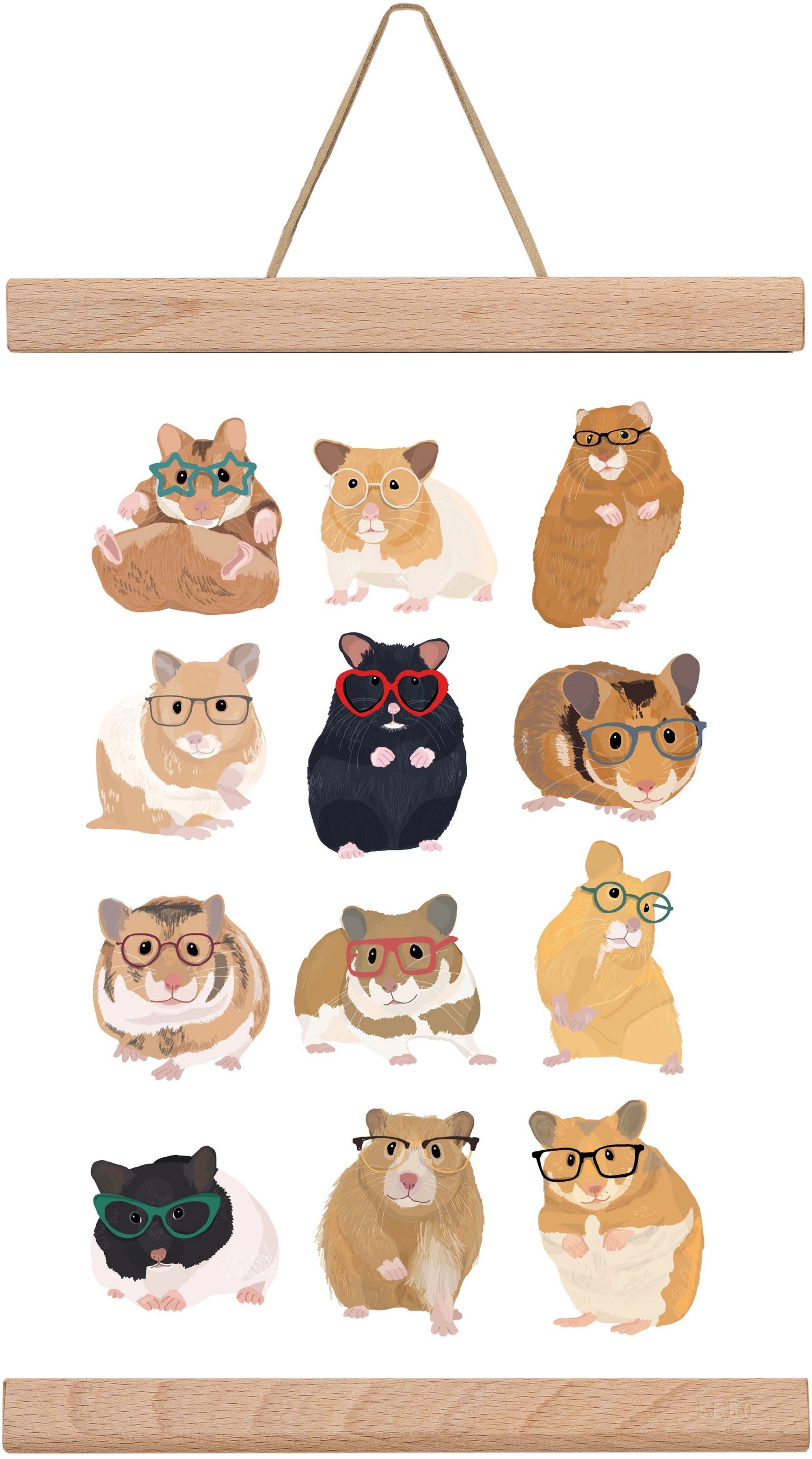 Hamster in glasses, 20x30 cm (20x30 cm), Tölgy akasztó