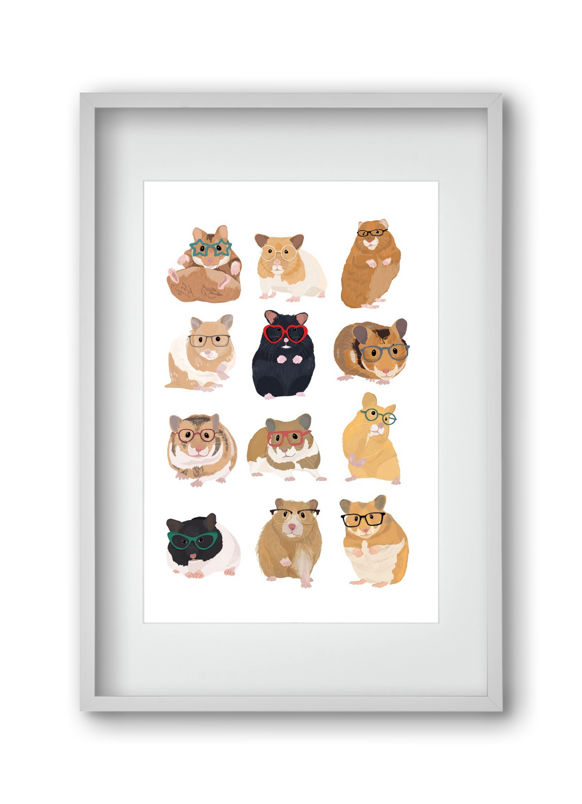 Hamster in glasses, 30x45 cm (20x30 cm), Fehér keret, paszpartuval