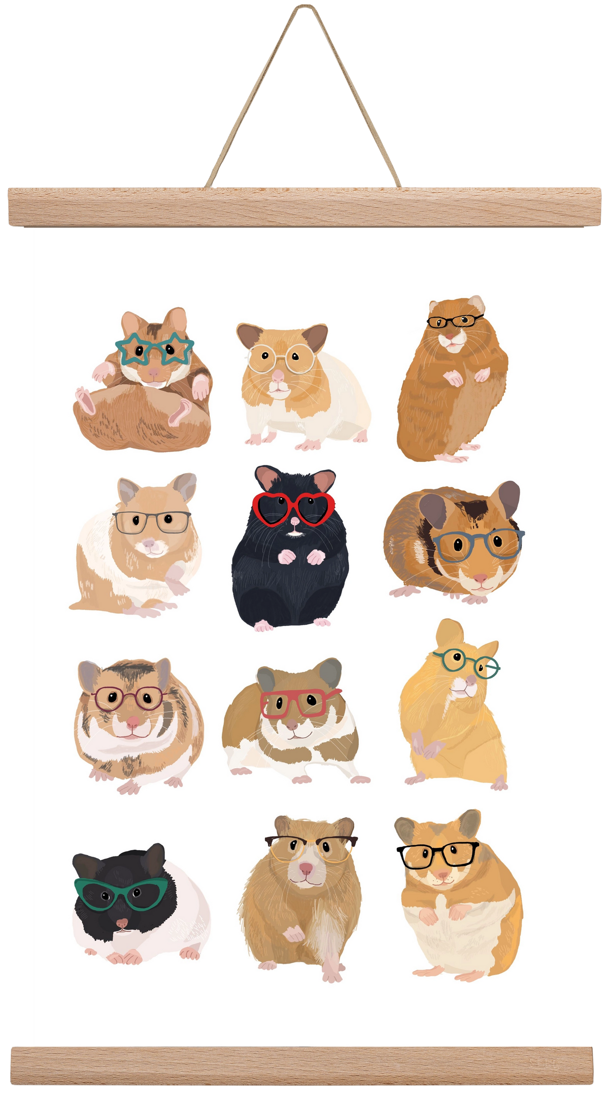 Hamster in glasses, 30x45 cm (30x45 cm), Tölgy akasztó