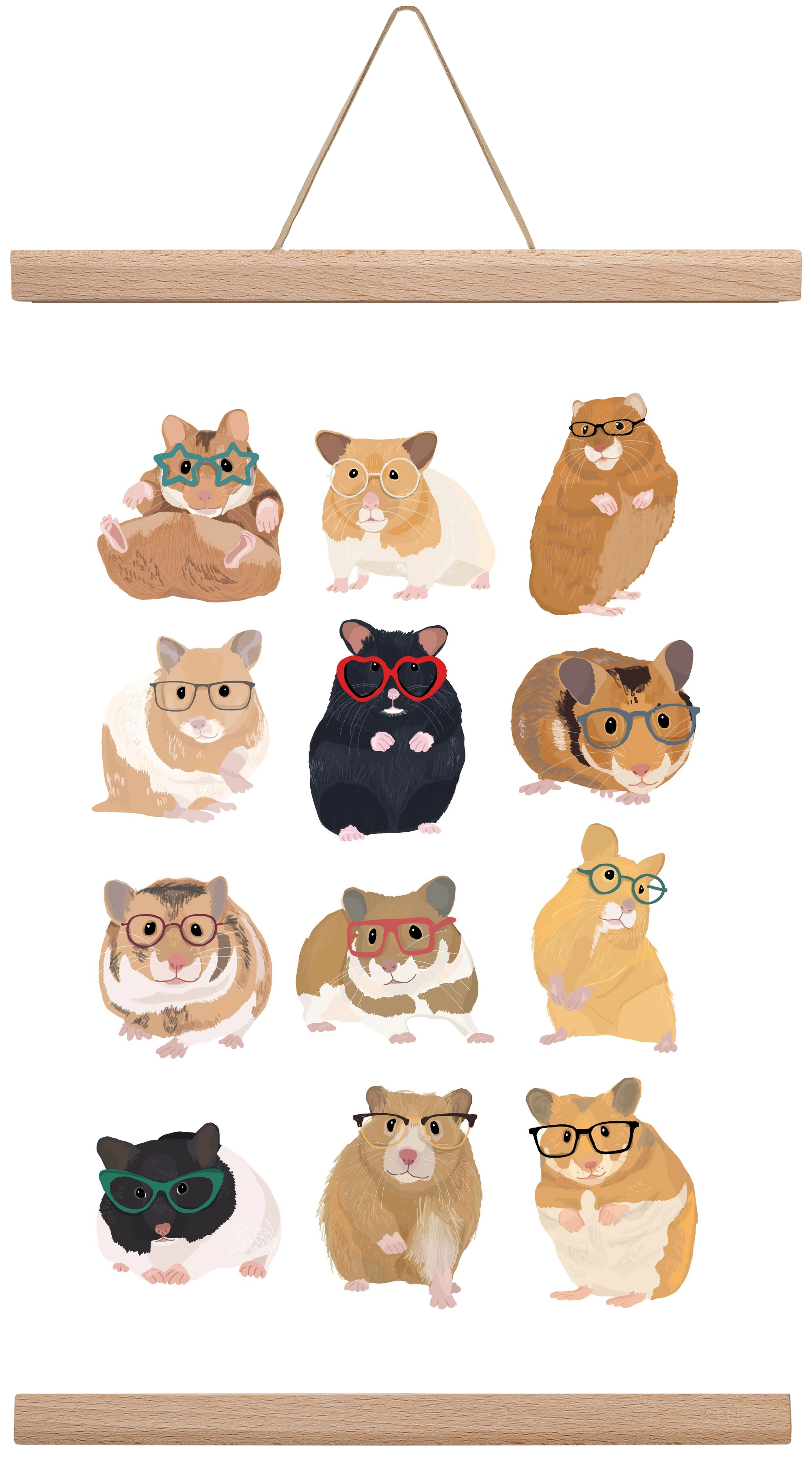 Hamster in glasses, 30x45 cm (30x45 cm), Tölgy akasztó