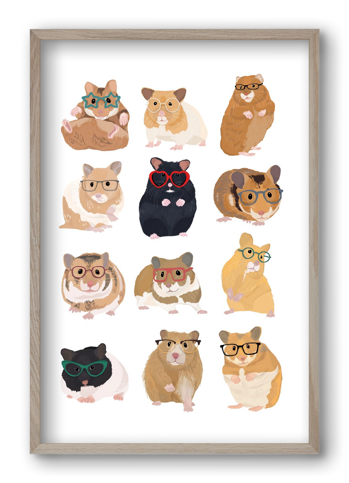 Hamster in glasses, 40x60 cm (40x60 cm), Tölgy keret