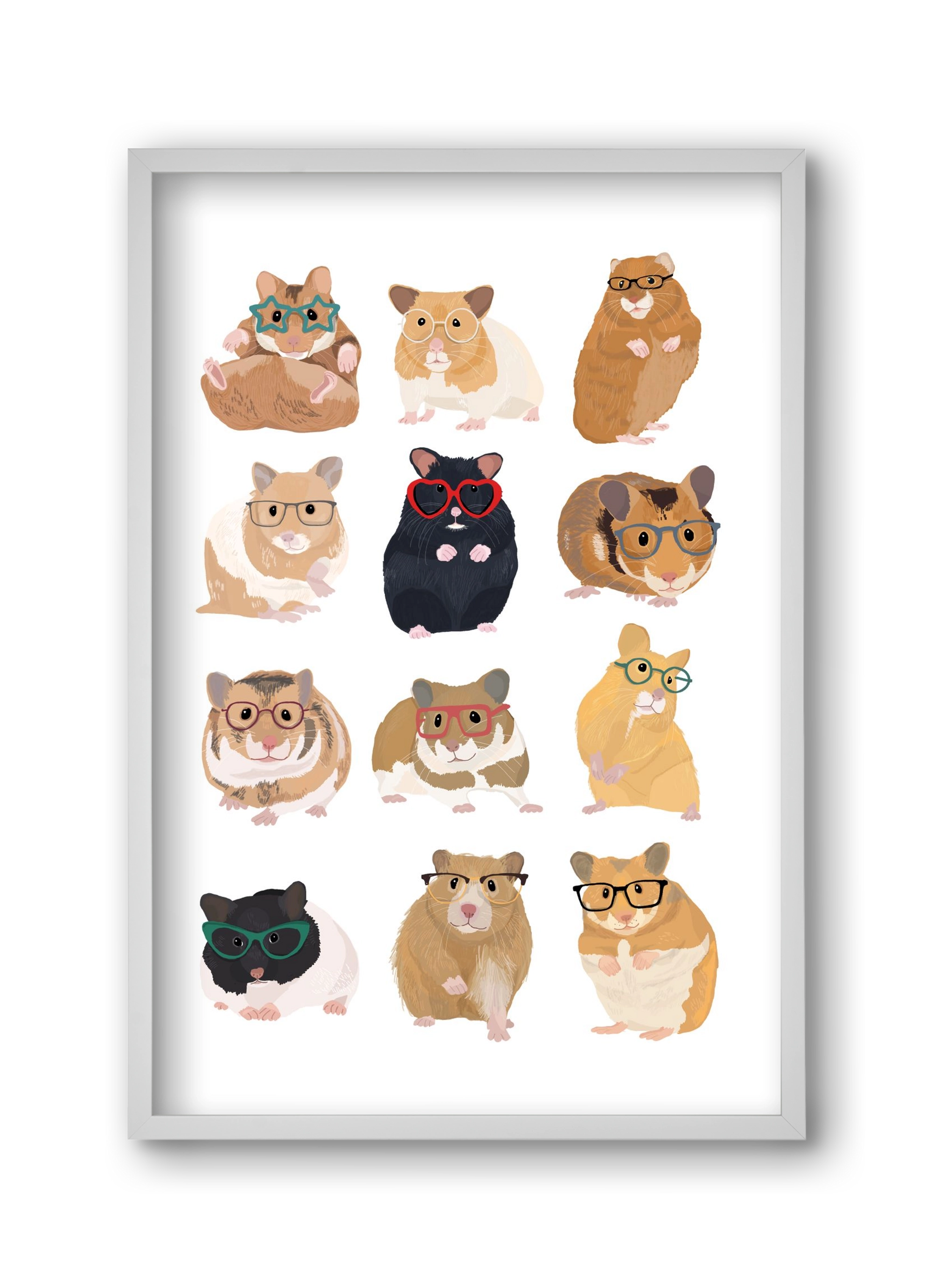 Hamster in glasses, 30x45 cm (30x45 cm), Fehér keret