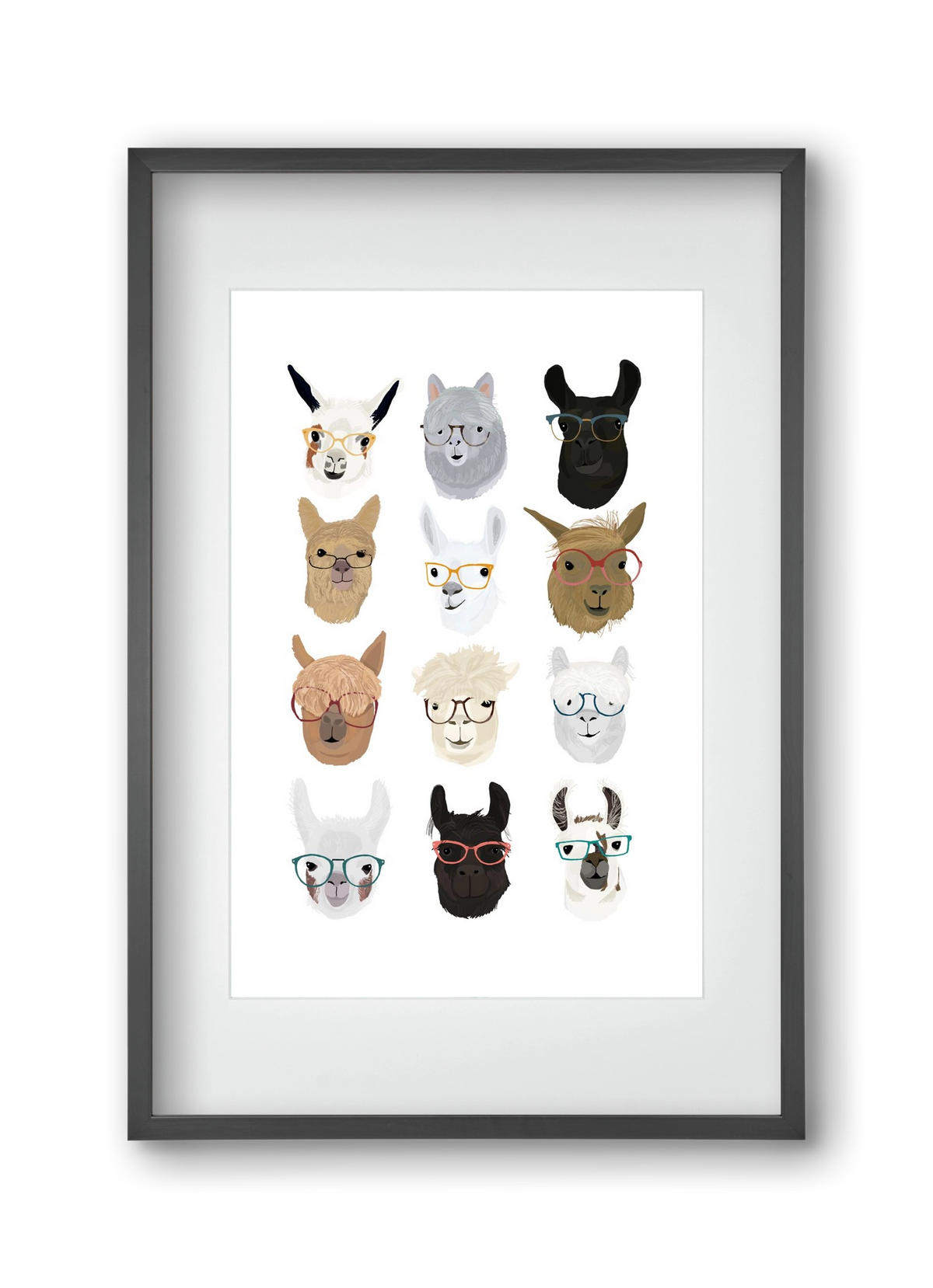 Llamas in Glasses, 30x45 cm (20x30 cm), Fekete keret, paszpartuval