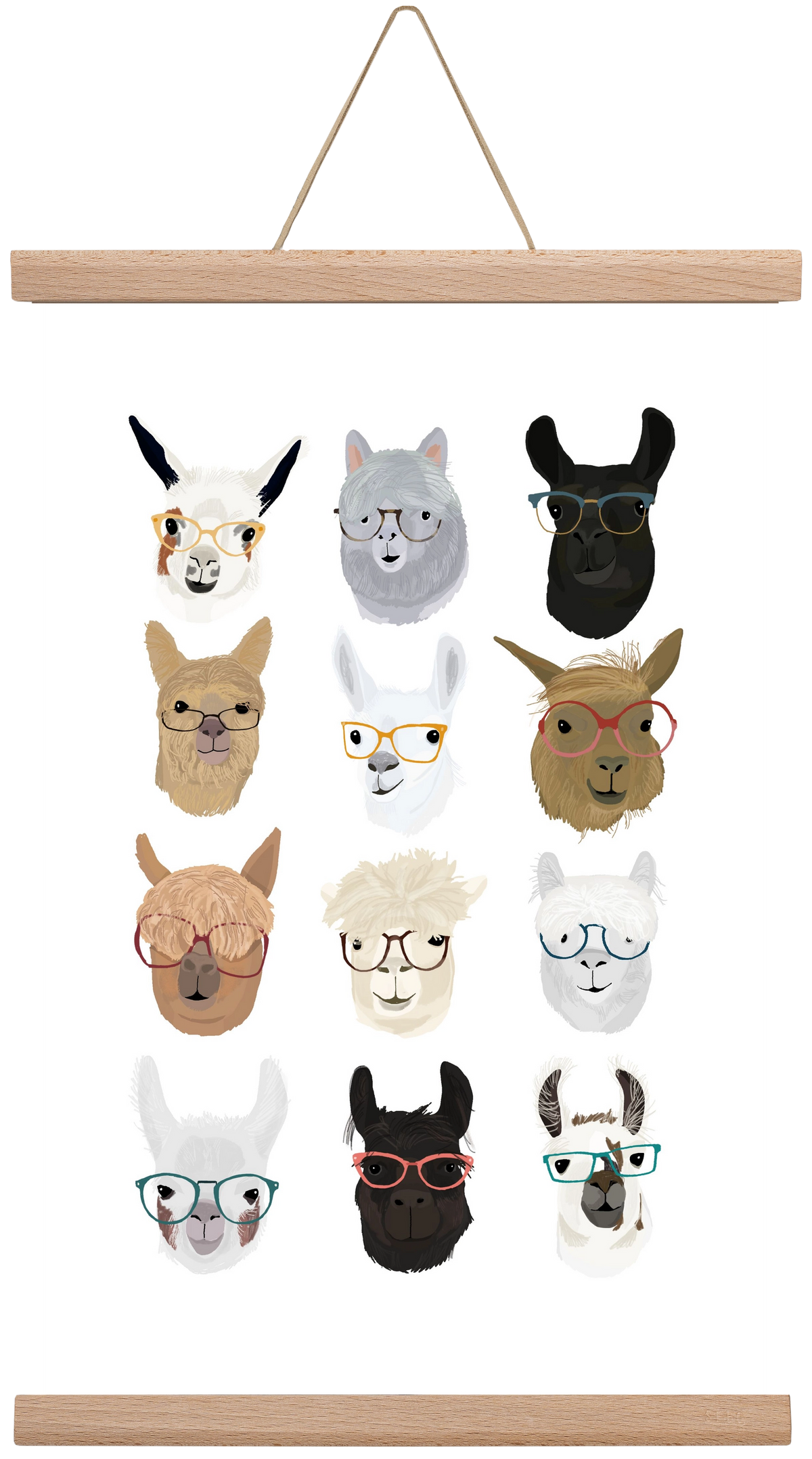 Llamas in Glasses, 30x45 cm (30x45 cm), Tölgy akasztó