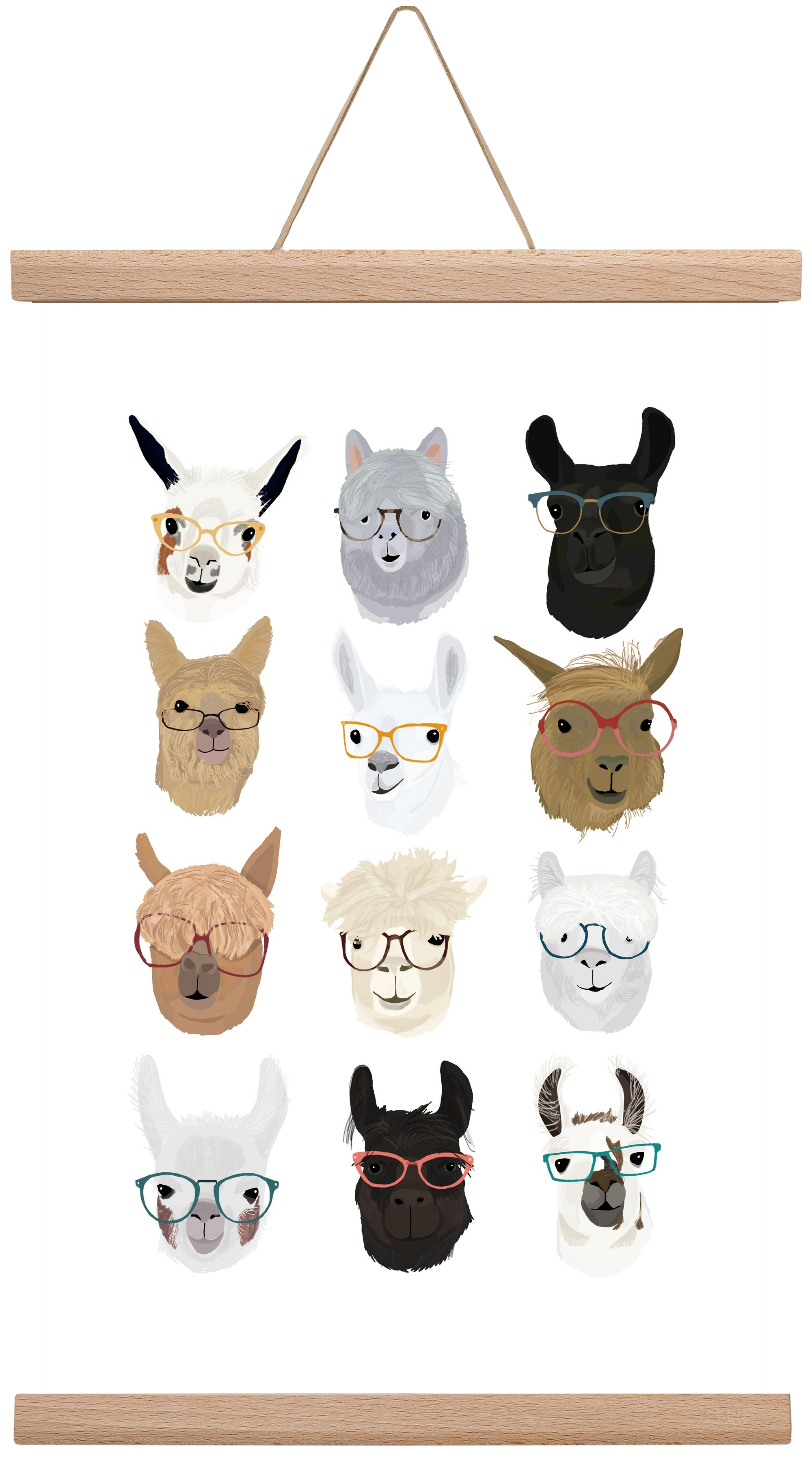 Llamas in Glasses, 30x45 cm (30x45 cm), Tölgy akasztó