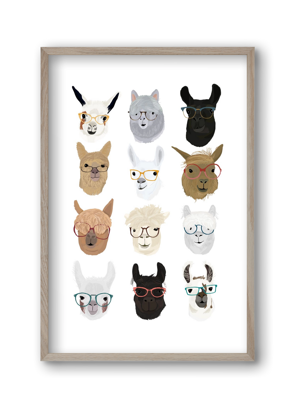 Llamas in Glasses, 30x45 cm (30x45 cm), Tölgy keret