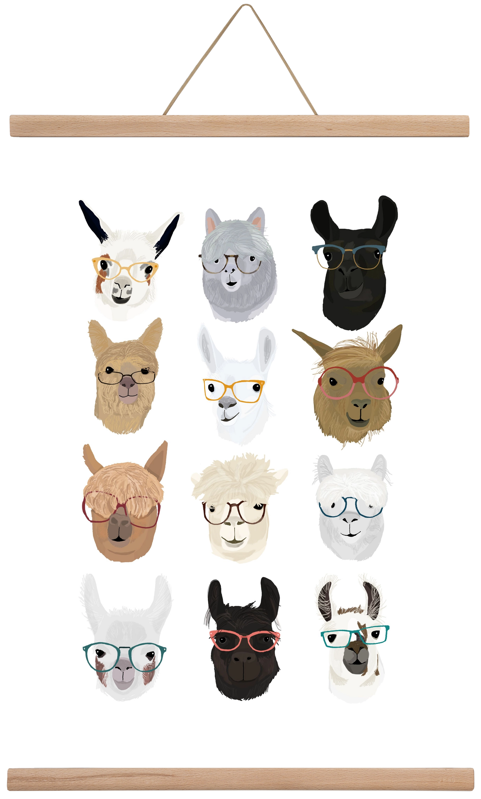Llamas in Glasses, 40x60 cm (40x60 cm), Tölgy akasztó