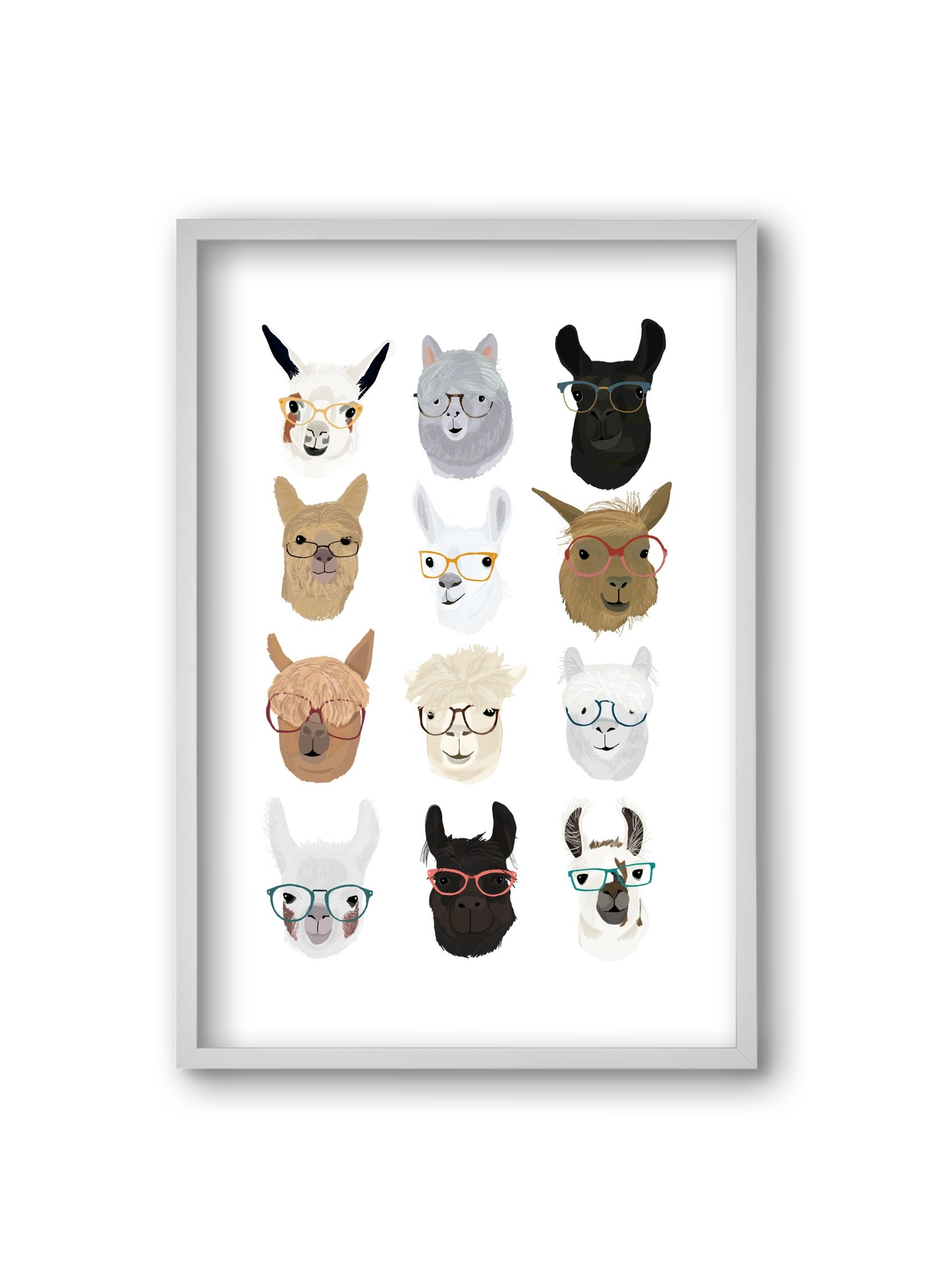 Llamas in Glasses, 20x30 cm (20x30 cm), Fehér keret
