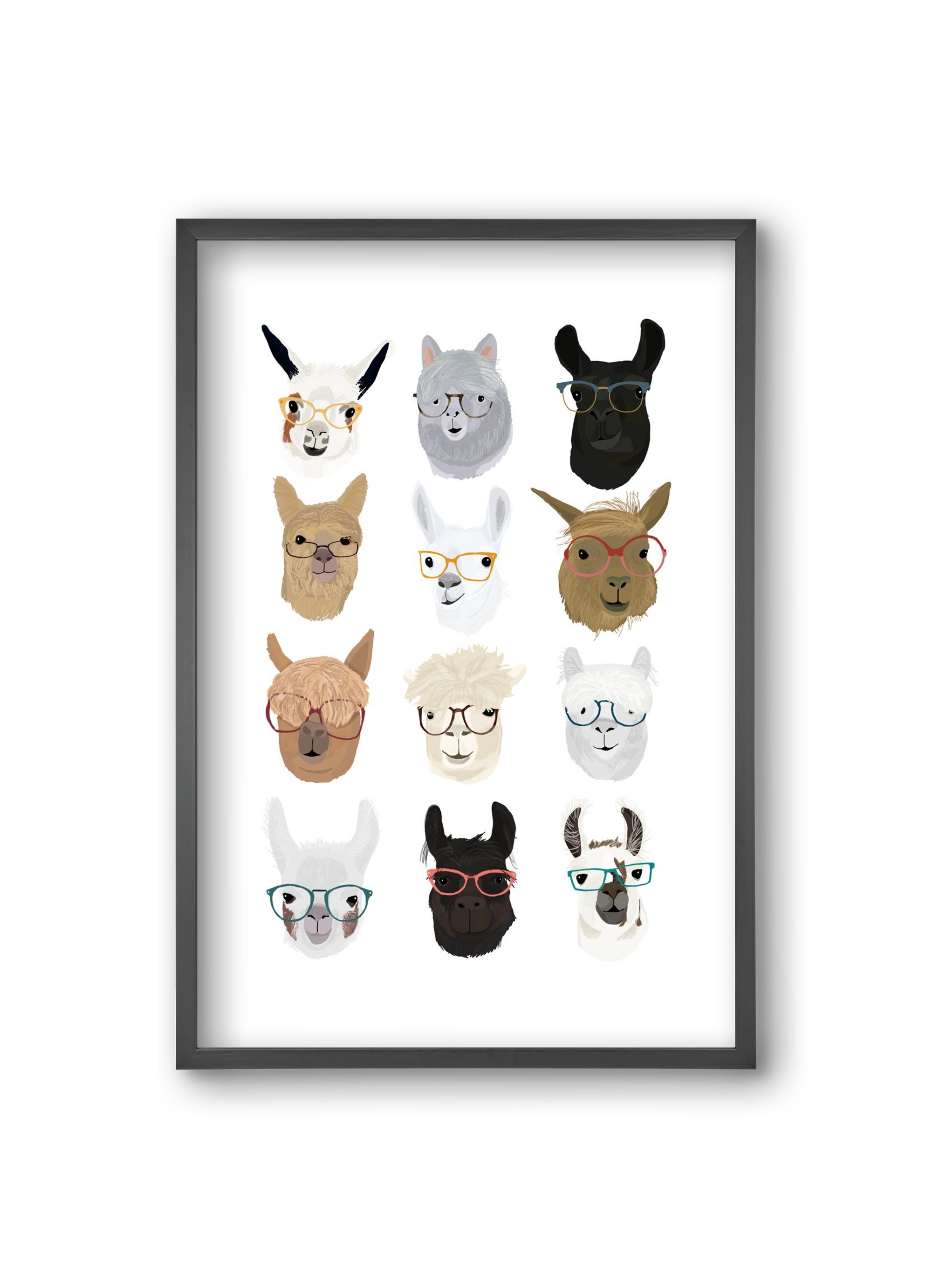 Llamas in Glasses, 20x30 cm (20x30 cm), Fekete keret