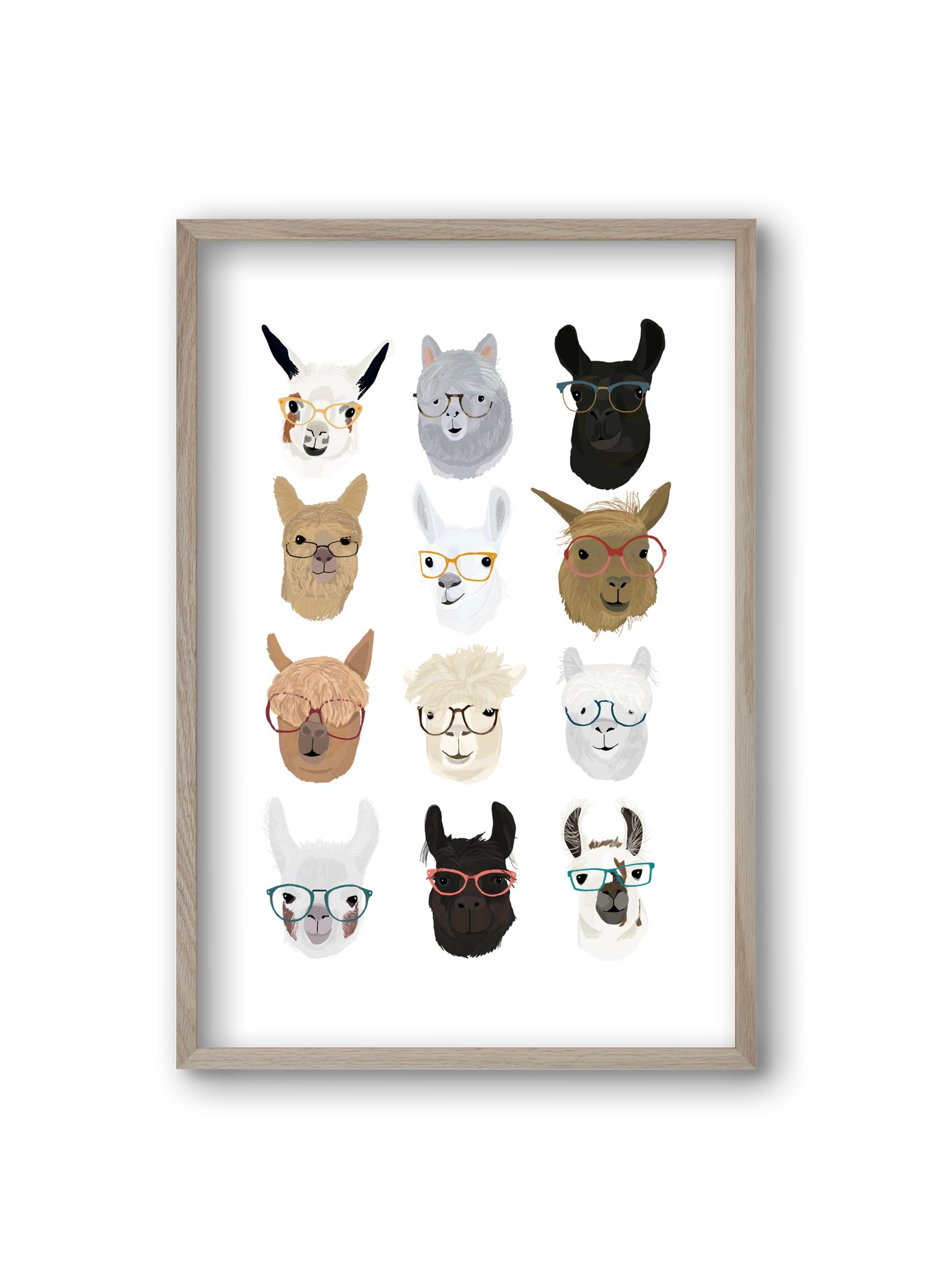 Llamas in Glasses, 20x30 cm (20x30 cm), Tölgy keret