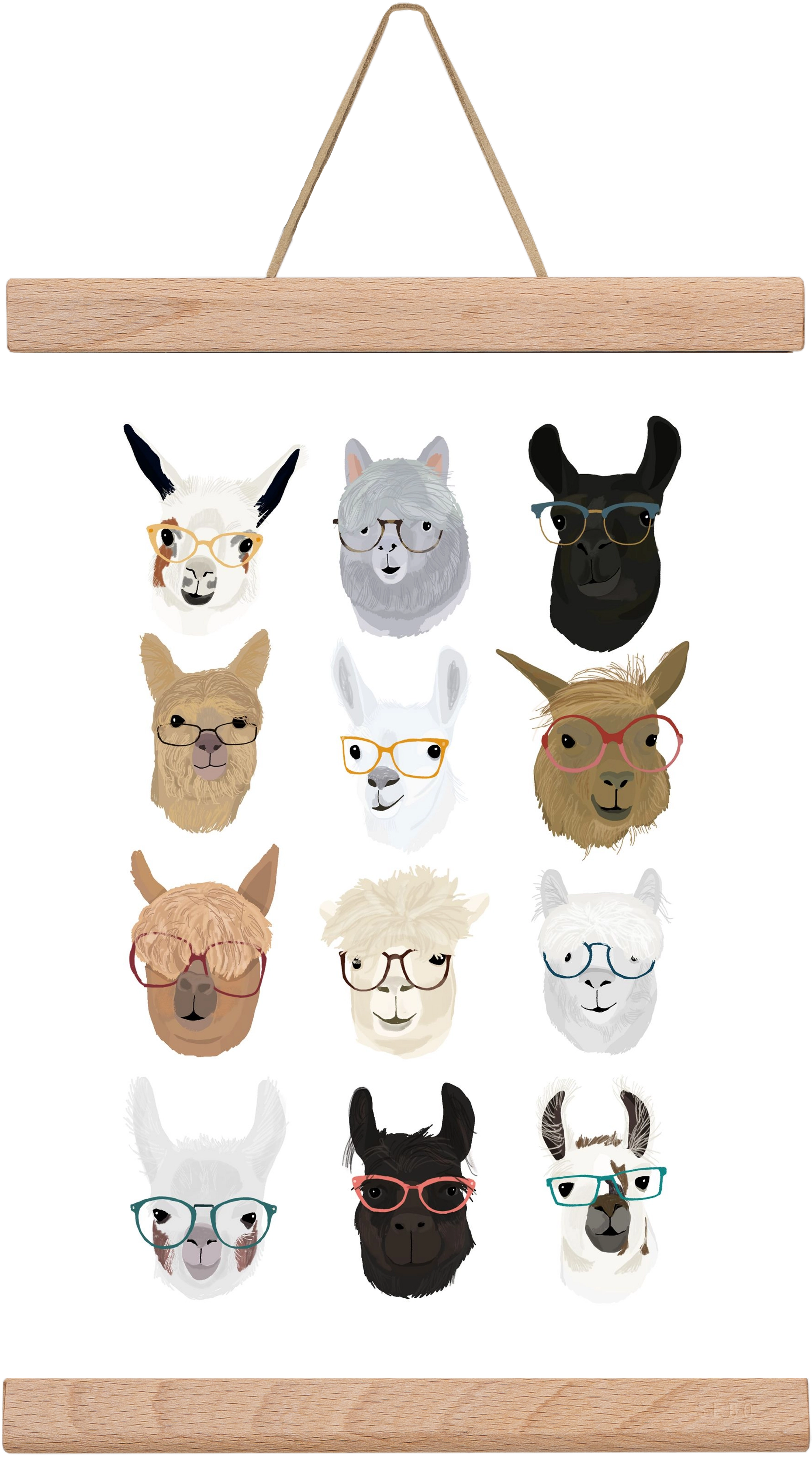 Llamas in Glasses, 20x30 cm (20x30 cm), Tölgy akasztó